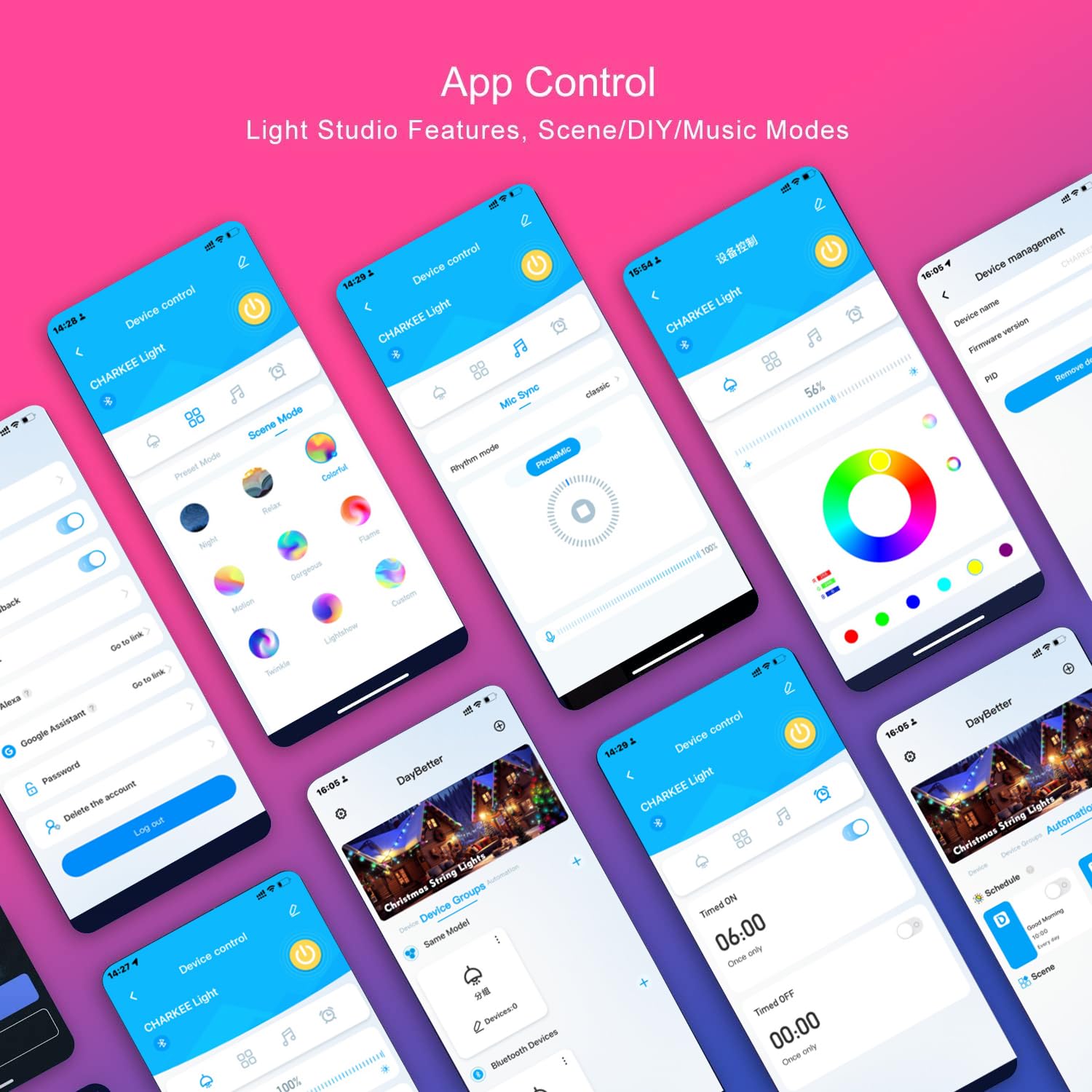 Charkee Led Strip Lights 200Ft (3 Rolls Of 65.6Ft). 24V 5050 Ultra Long Super Bright Smart Light Strips With App Control. 44Keys