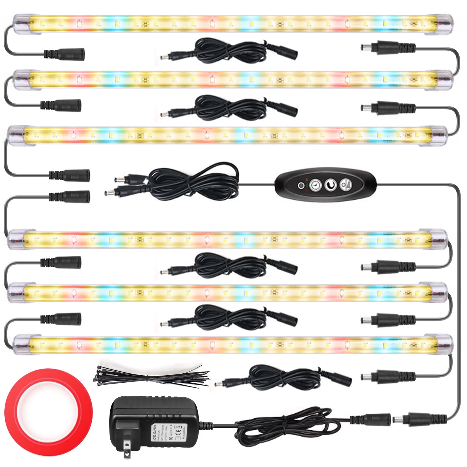 Plant Grow Light 6 Packs T5&Full Spectrum 3500K 6500K&Red Led With Auto Cycle Timer 3/6/12Hours Dual Channel 4 Brightness Level