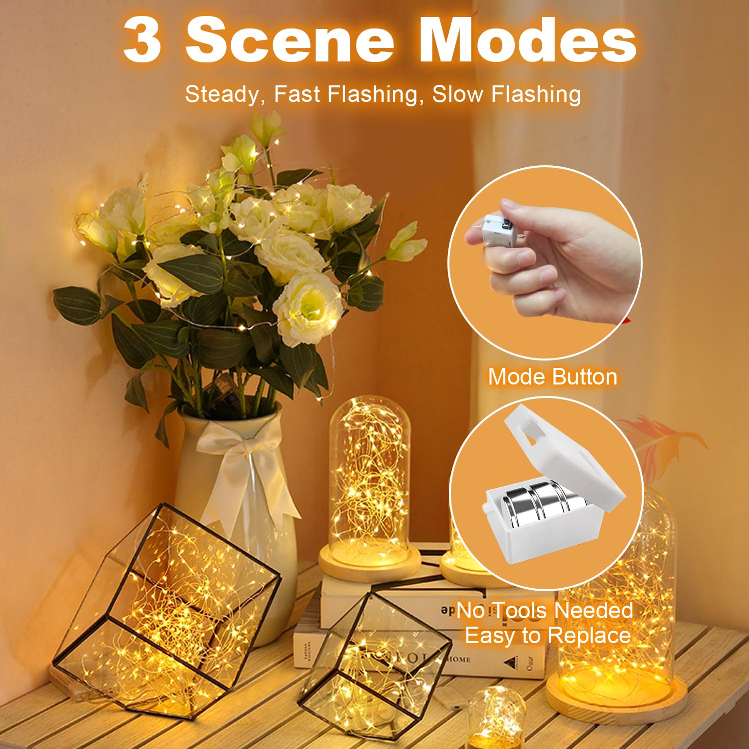 Merfino 20 Pack Fairy Lights - 7Ft 20 LED Twinkle Lights, Waterproof Copper Wire, Warm White, Model ZLDC01#