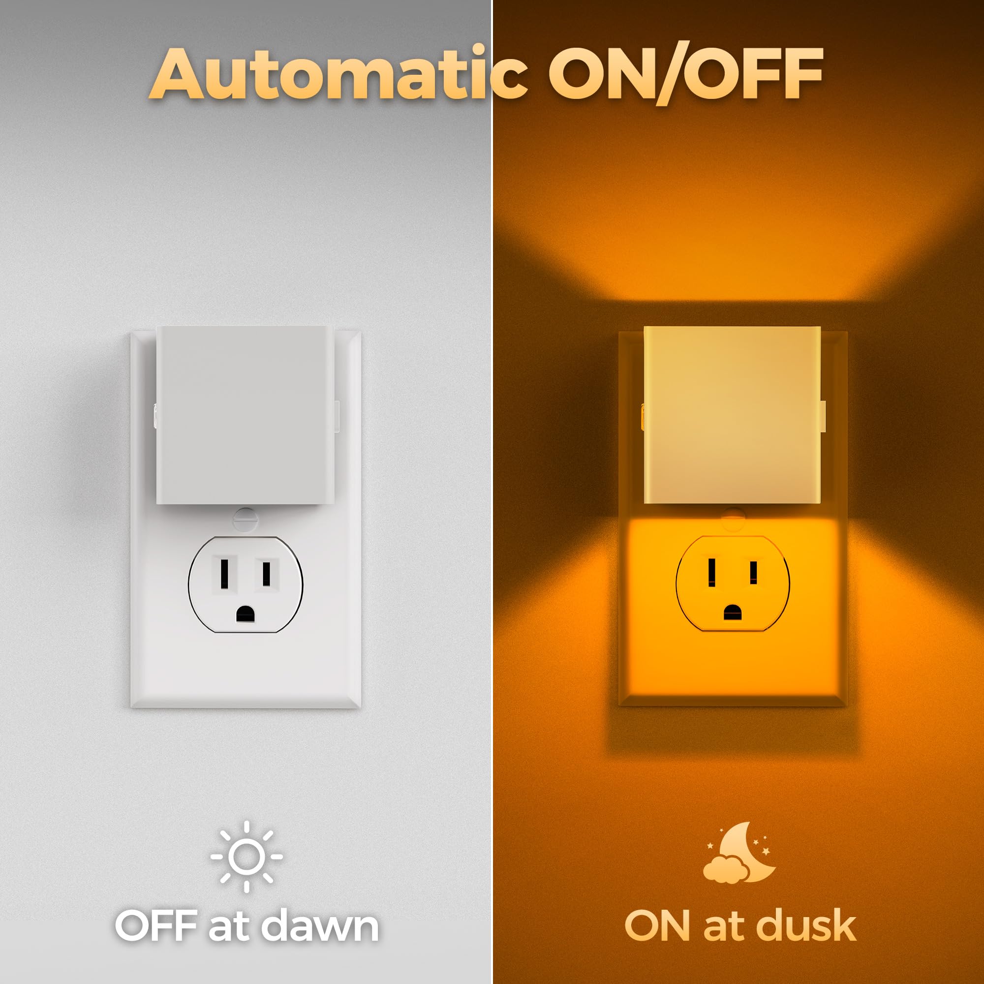 DORESshop LED Night Lights, 3 Level Brightness, Dusk to Dawn Sensor, 2 Packs, White Cover-Amber, Model D-GY106AMWHUS-2