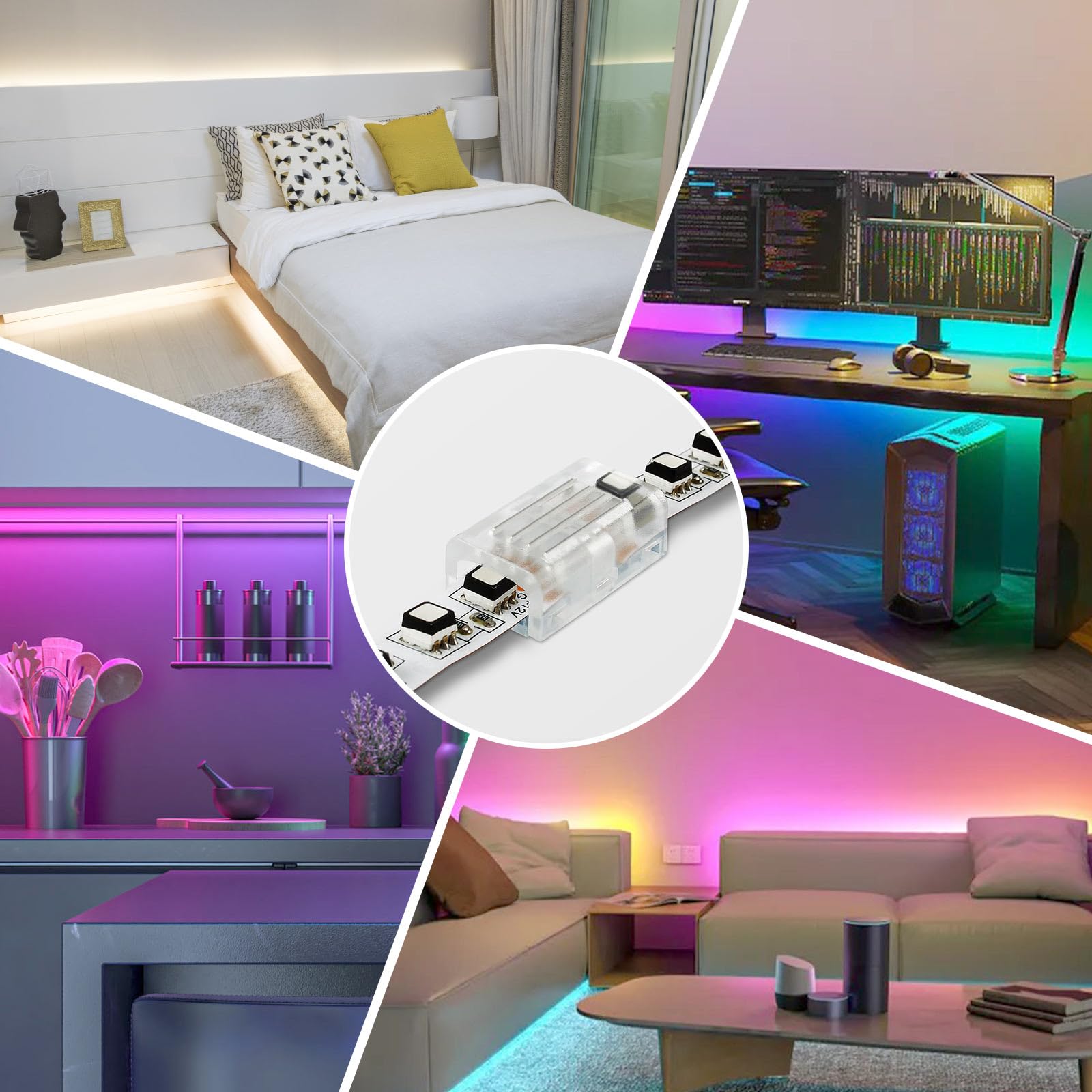 Rgbzone 10Pcs 8Mm 4 Pin Led Connectors, Strip To Strip Rgb Connector For 8Mm Wide Waterproof Or Non-Waterproof Smd 5050/3528 Rgb