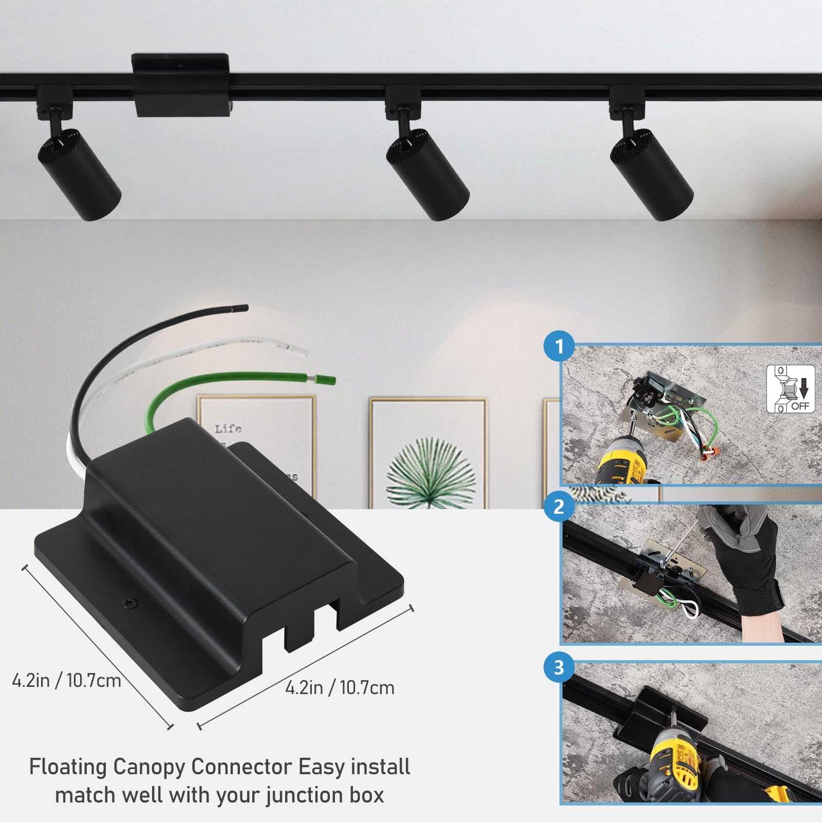 Hiiglxii 6-Light Led Track Lighting Kit With 6.6Ft H Track Lighting Rails & Floating Canopy Connector  Gu10 Track Light Kit  Modern Kitchen Track Lighting Fixtures Ceiling Spot Light  Black (No Bulbs)