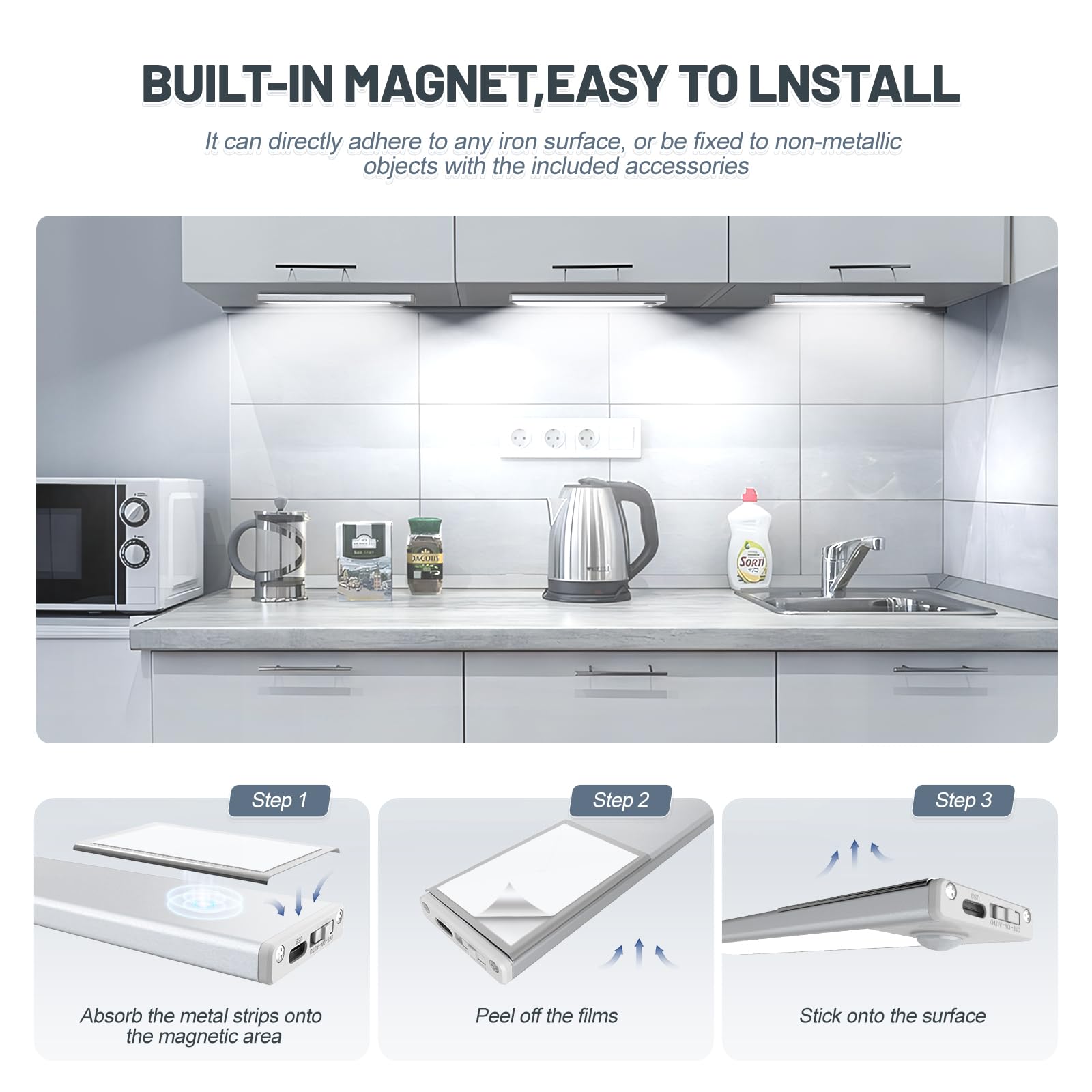 EVERDOSS 6 Pack Under Cabinet Lights - 50 LED Motion Sensor, 12 inch, Wireless, White Light for Kitchen & Stairs