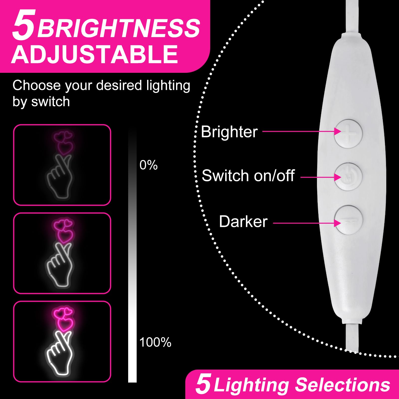 DMDMBSR Finger Heart Neon Sign, LED Dimmable Light for Home/Party/Wedding, USB Powered, 17.7inx7.1in, Small, Finger Heart Color