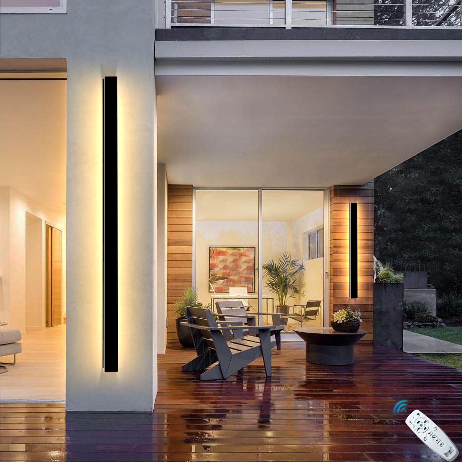 GREMLBUK Modern Outdoor Wall Light 2 Pack 47IN, 2700K-6500K Dimmable Long Exterior Wall Light Fixtures IP65 Waterproof Black Out
