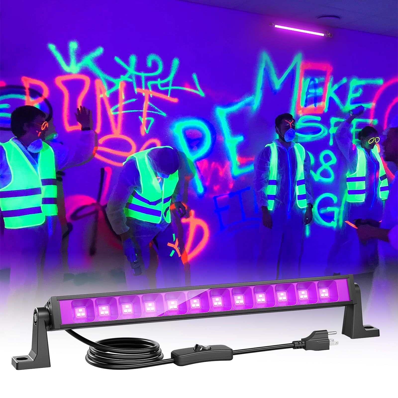 Meloght 42W Led Black Light Bar, 36 Leds Blacklight Flood Light With Plug And Switch, Light Up 24X24Ft Area, Glow Lights For Party, Halloween, Bedroom, Stage Lighting, Fluorescent Poster