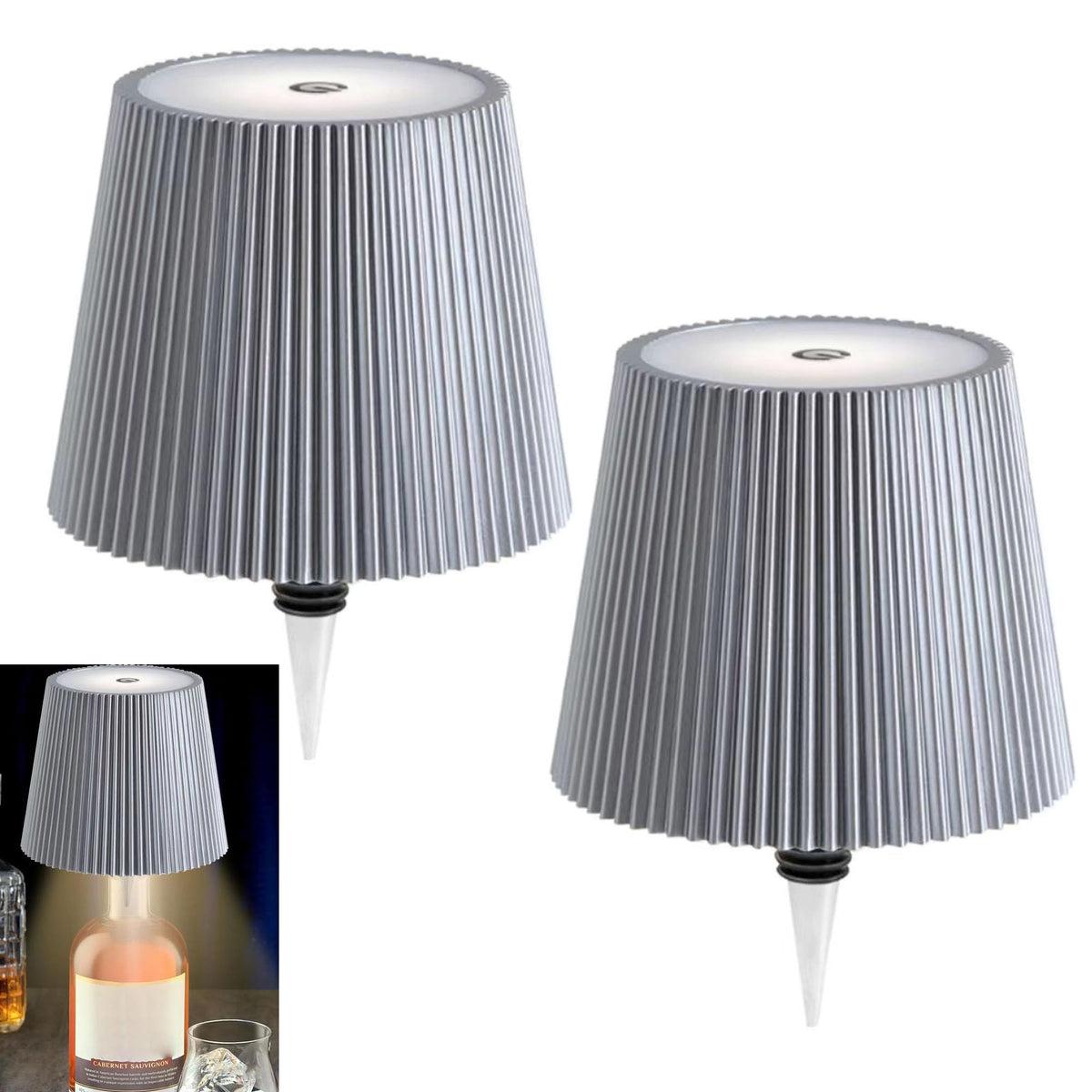 AIMARS Wireless Bottle Lamp,LED Wine Bottle Light Rechargeable Bottle Lights,Stepless Dimming Table Lamp with 3 Color Temperatures for Bedrooms/Restaurants/Bars/Outdoor Dining (Sliver Stripe-2 Packs)