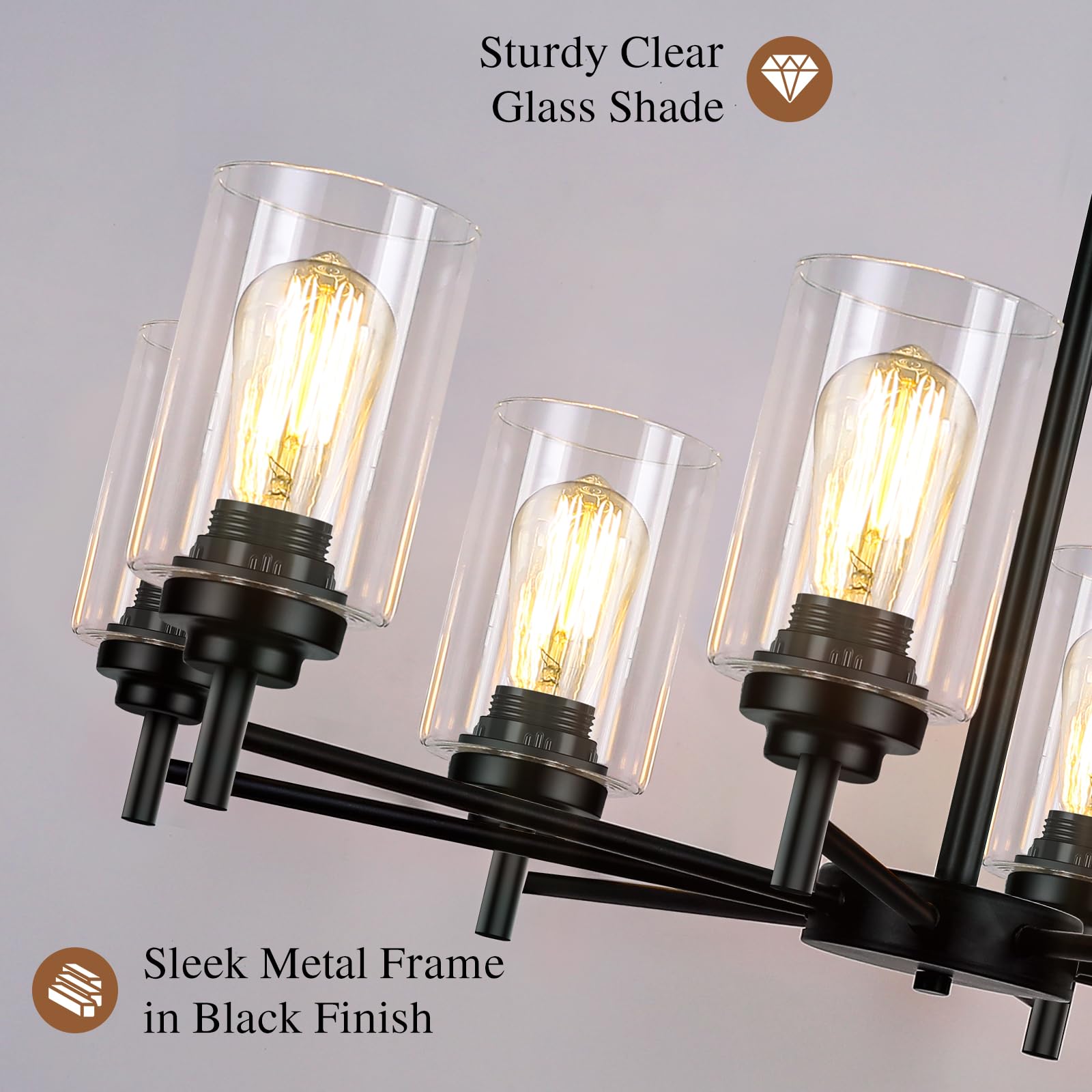 Sucolite 8-Light Chandelier For Dining Room Kitchen Island Modern Farmhouse Pendant Lighting With Clear Glass Shades Industrial