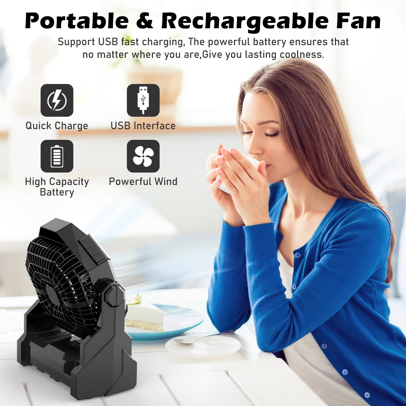 Howhio Camping Fan Rechargeable, 10400mAh Portable Battery Operated Camping Fan for Tents, Hangable USB Silent Camping Fans with