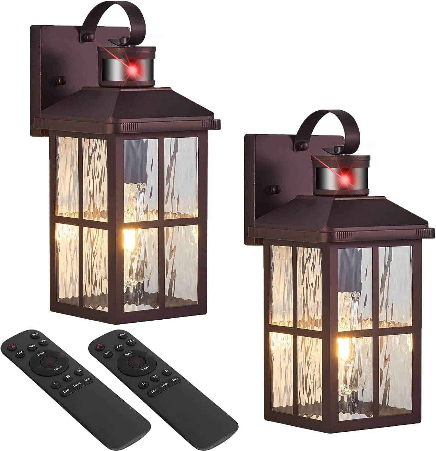 YJXGDIL Porch Lights Outdoor 2 Pack Motion Sensor Remote Control Metal Bronze RW H2001-2G-RW