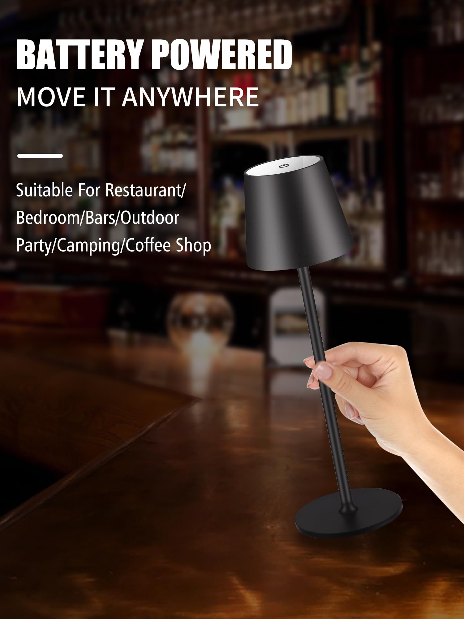 Bgfhome Cordless Led Desk Lamp, 5000Mah Rechargeable Touch Light, Black Minimalist Design