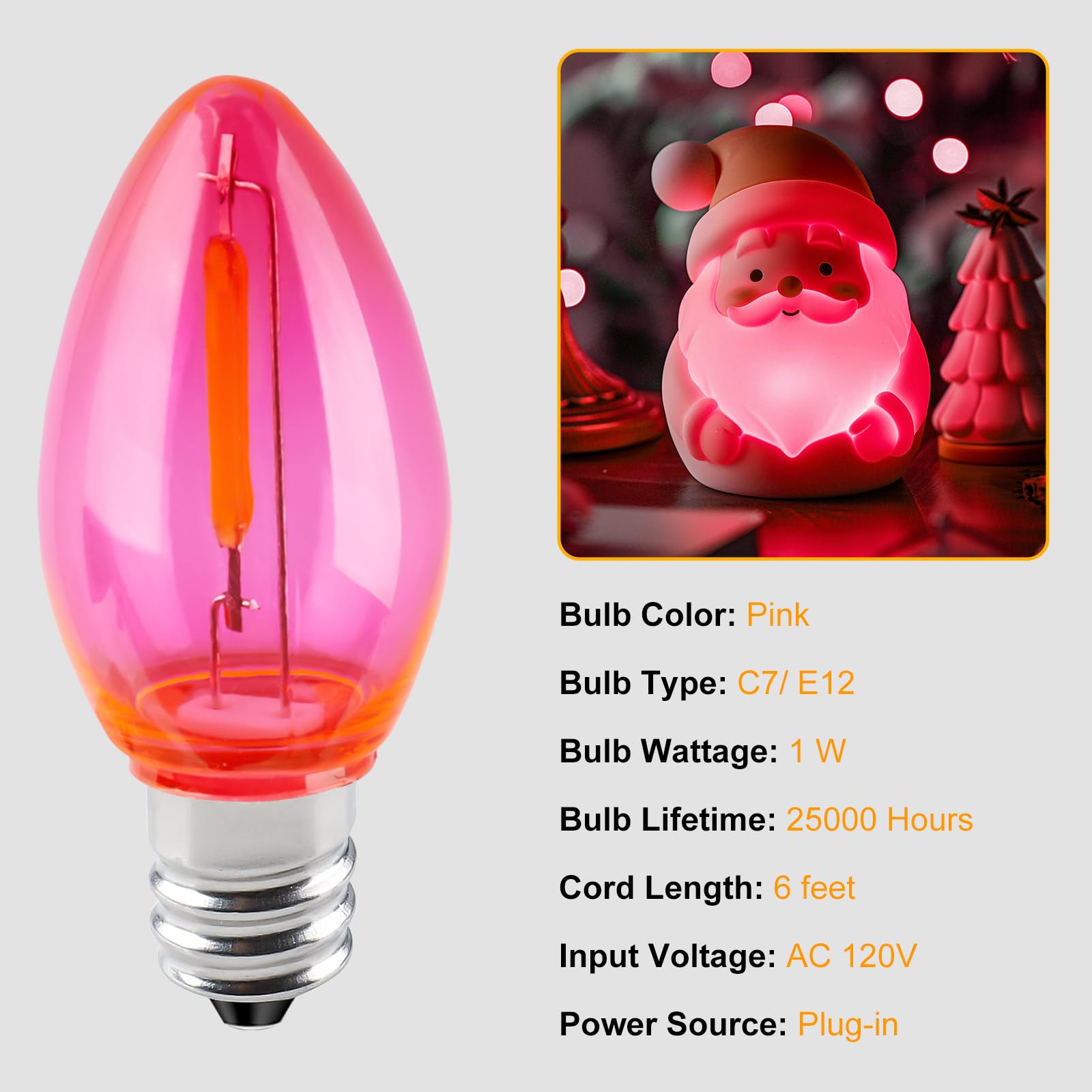 Accessory Cord With One Led Light Bulb - 6Ft Cord With On/Off Switch For Valentine'S Day Pumpkin, Diy Craft Projects, Paper Lantern Valentine'S Day Decoration, Village House, 2 Pack, Pink