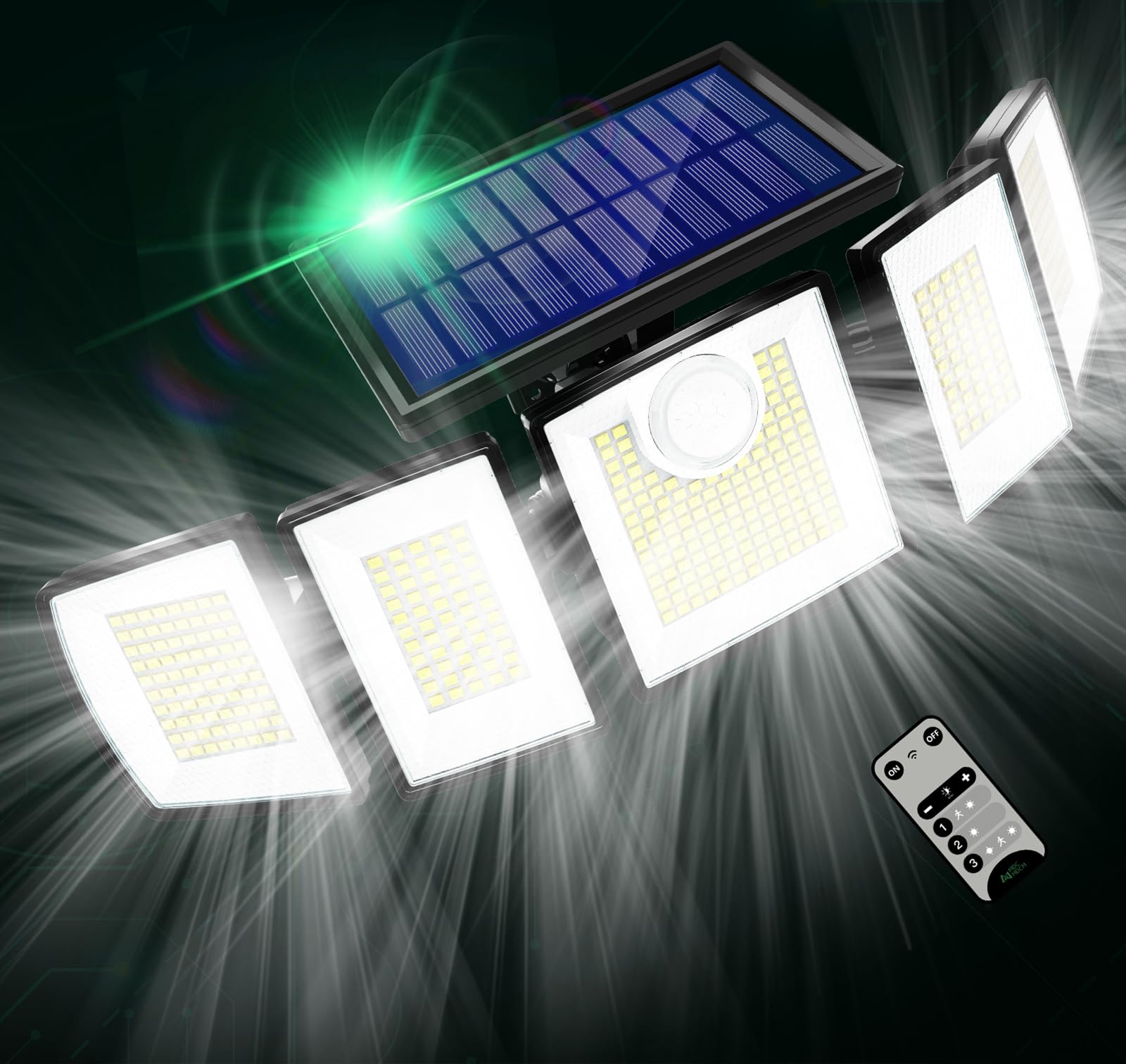 Solar Lights Outdoor Waterproof Motion Sensor - 416 LEDs 3000 Lumens Super Bright 3 Brightness 3 Modes 2400mAh 360 Illumination 