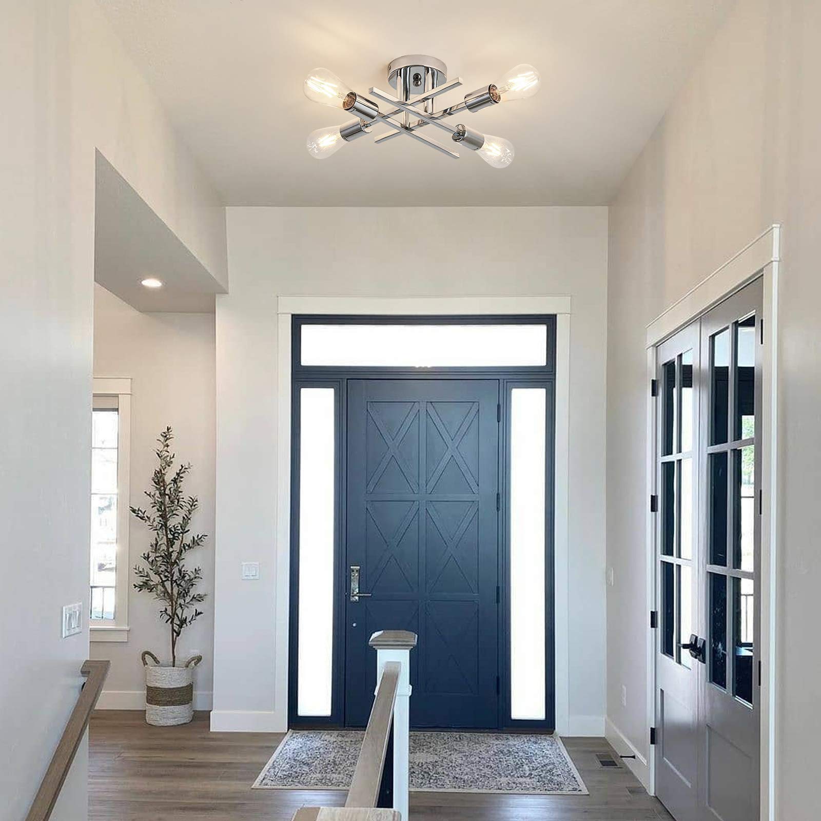 ZGLAOJT Chrome Modern Metal Chandelier, 4-Light Farmhouse Ceiling Light Fixture, Model F-1014 for Kitchen, Bedroom, and Living Room