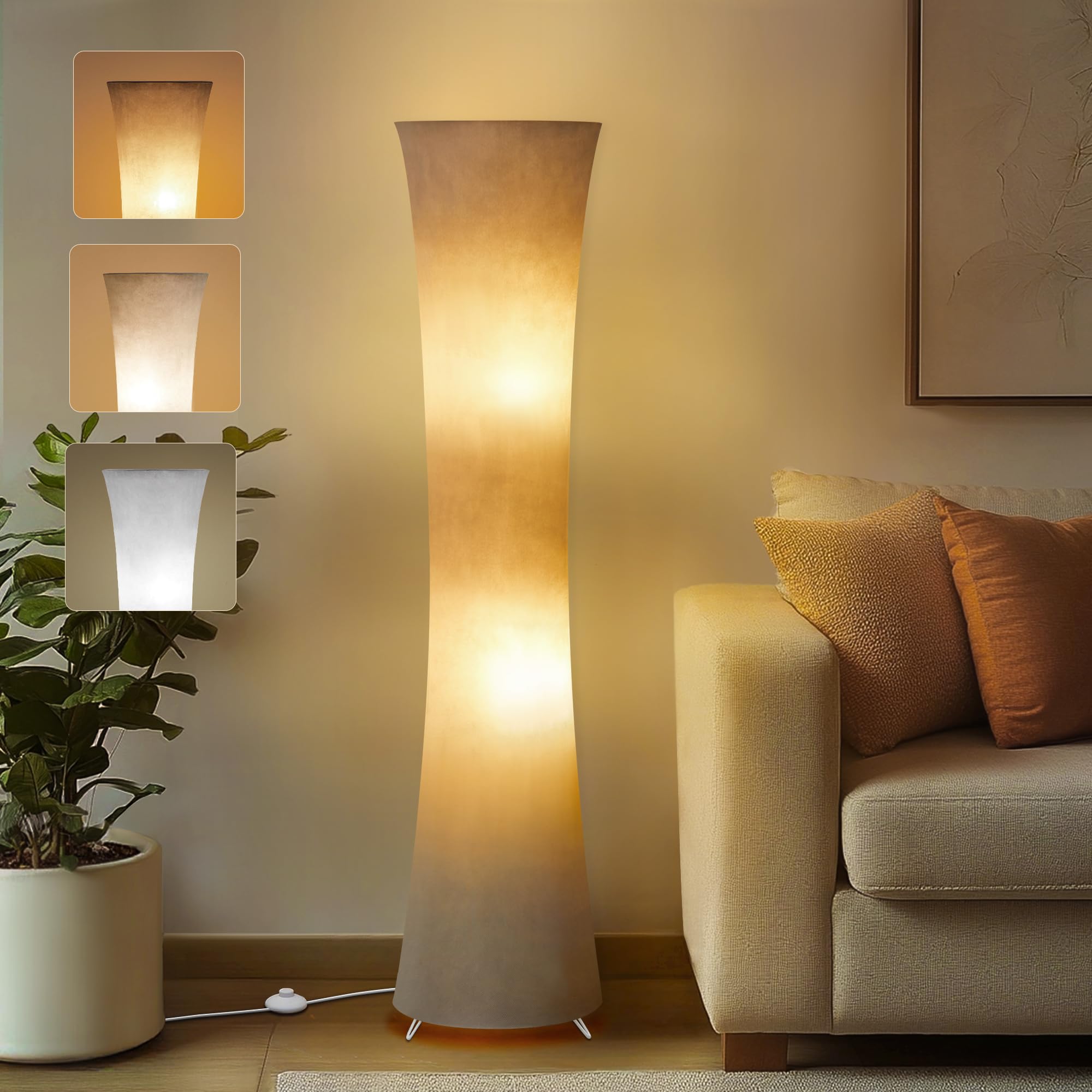Gyrovu 46 '' Modern Floor Lamps For Living Room, Led Column Standing Floor Lamp With 3 Color Temperature Adjustable & Gray Fabri
