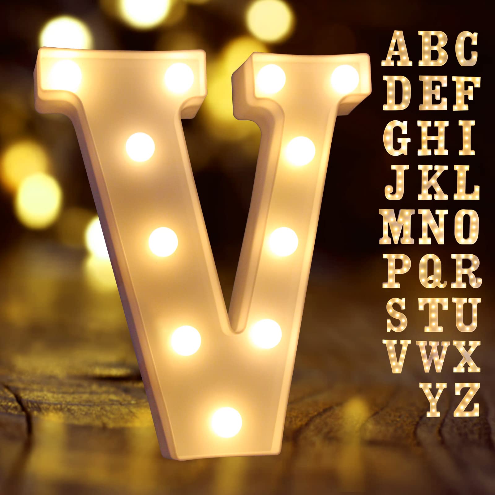 Laerjin Light Up Letters, Decorative LED Marquee Number Sign, Plastic, Letter Lights-V