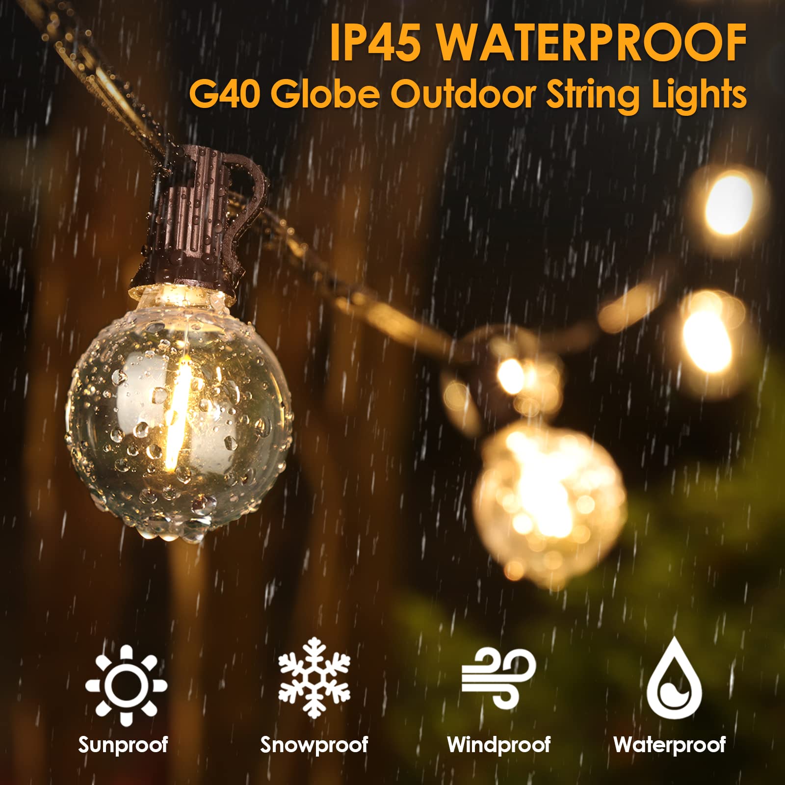 Mlambert 200Ft(4X50Ft) Outdoor String Lights, G40 Globe Patio Lights Connectable With 100+6 Waterproof Led Bulbs For Backyard Ga