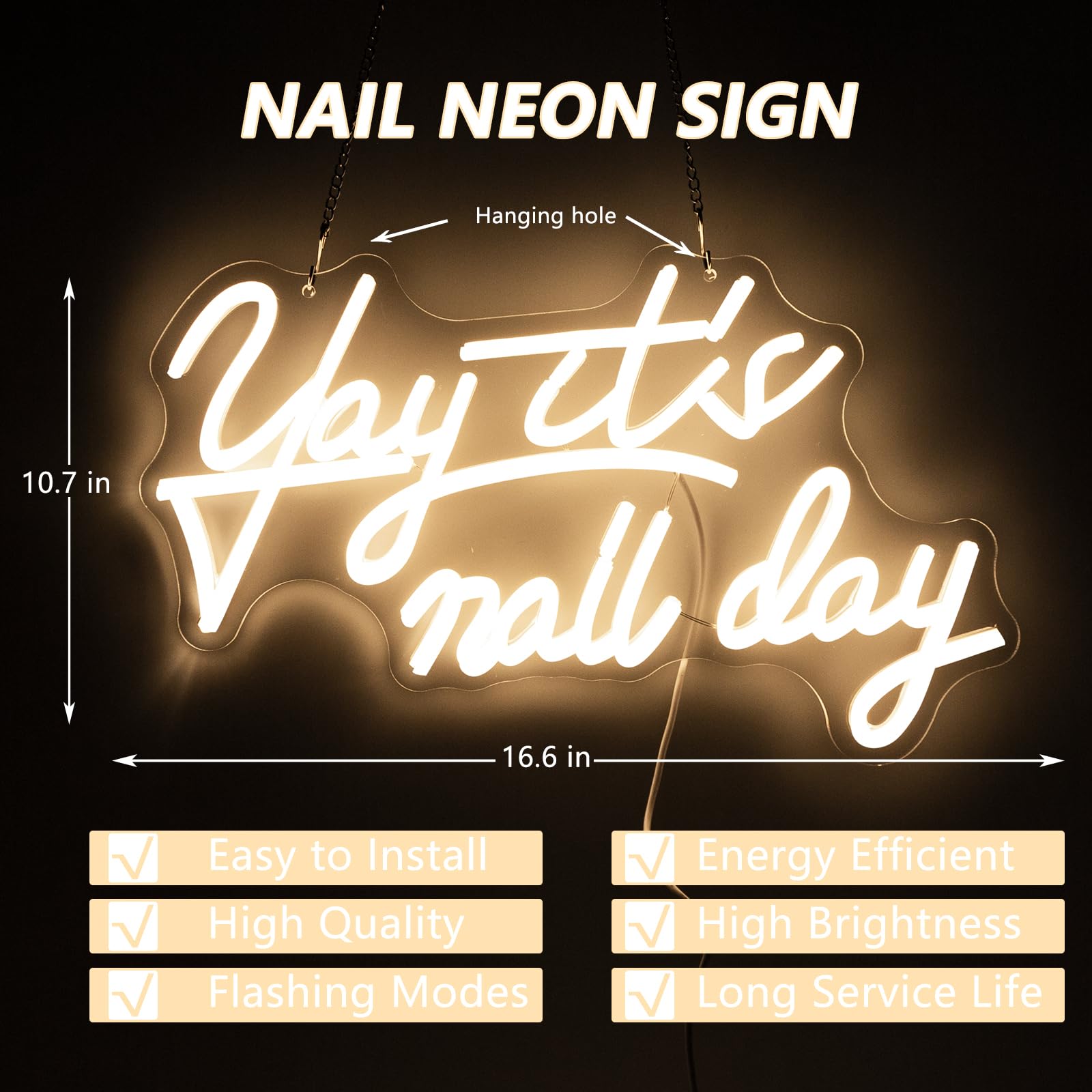 Moodlion LED Wall Decor Neon Sign - White Aesthetic Light for Nail Tech, 16.6x10.7 inches, Glass Material