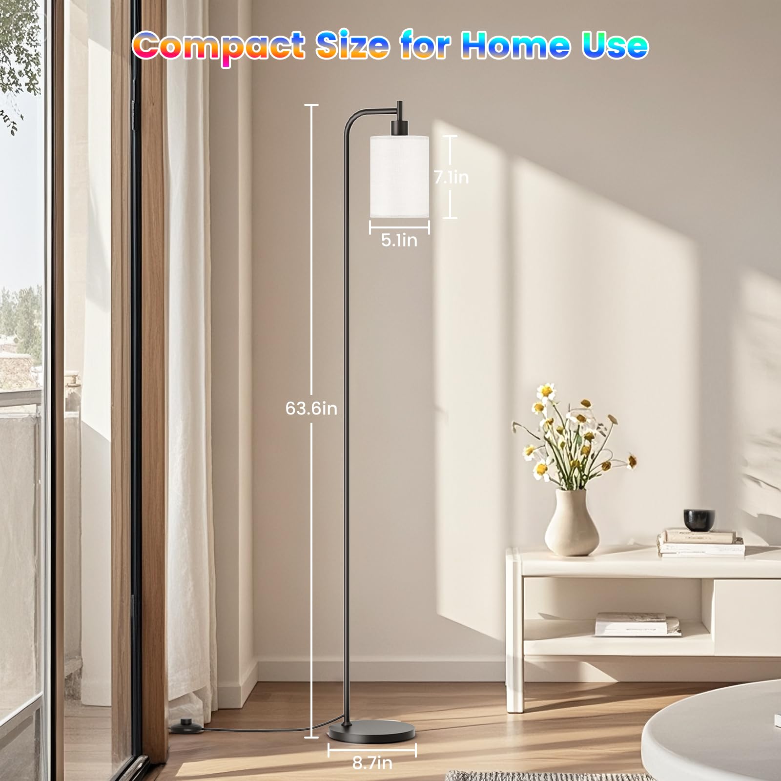 SIBRILLE RGB Floor Lamp, Dimmable with Remote Control, Linen Shade, Model BP-F072, Color Changing, White(RGB)