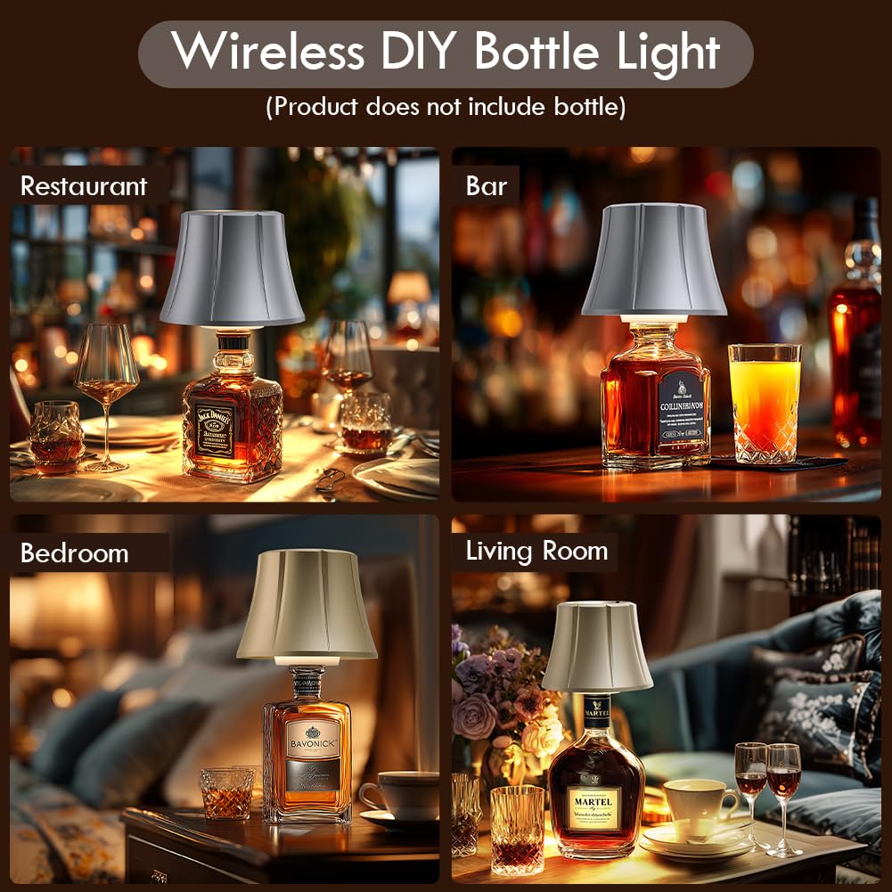 WILIT Wireless Bottle Lamp Shade, Touch Lamp for Home Bar, Modern Design, 1pc-Matt Gold, Made of Acrylonitrile Butadiene Styrene