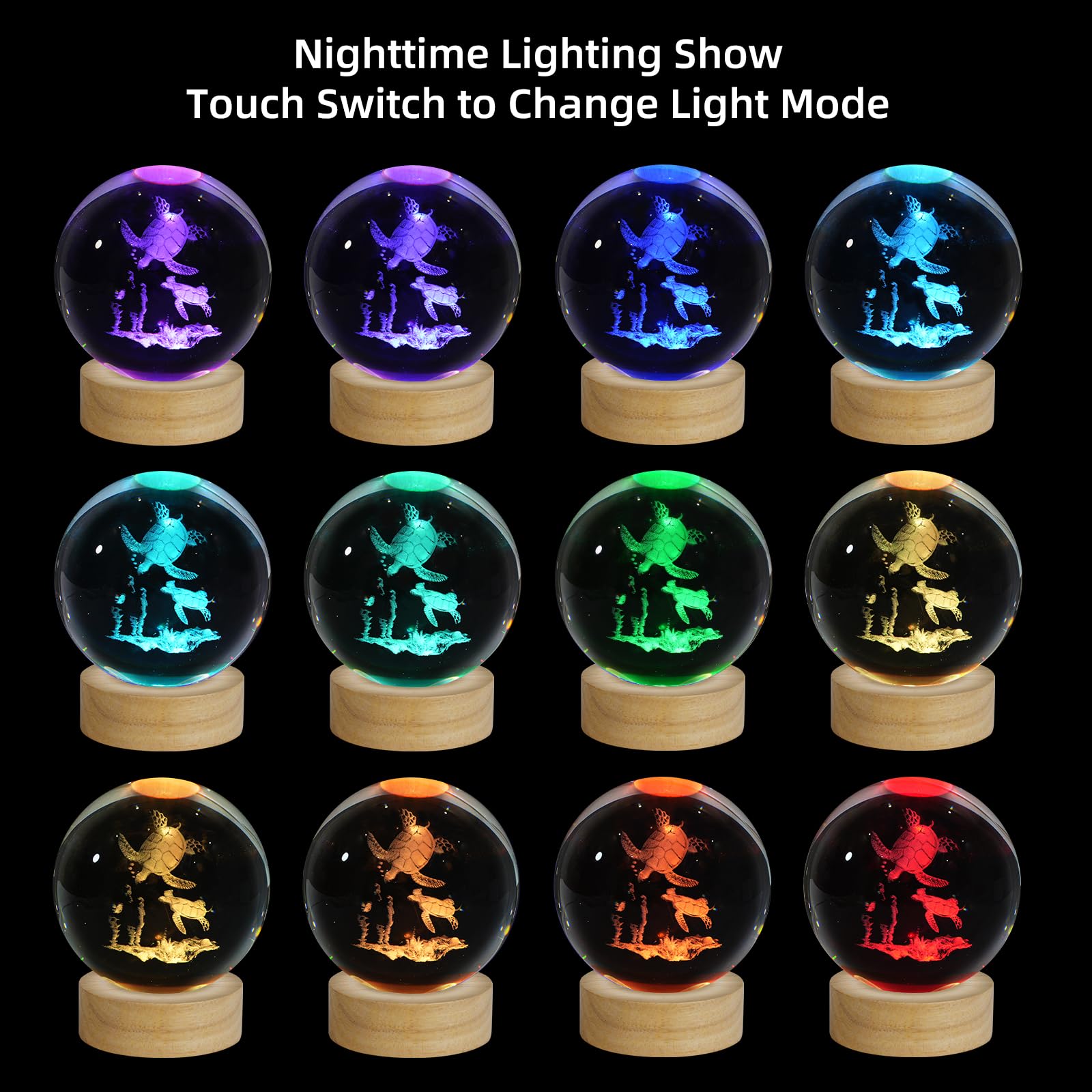 Zxblaq 3D Sea Turtles Crystal Ball Night Light, Upgraded 3.15 Inch Glass Ball Lamp With 16 Color Led Wooden Base, Sea Turtles De