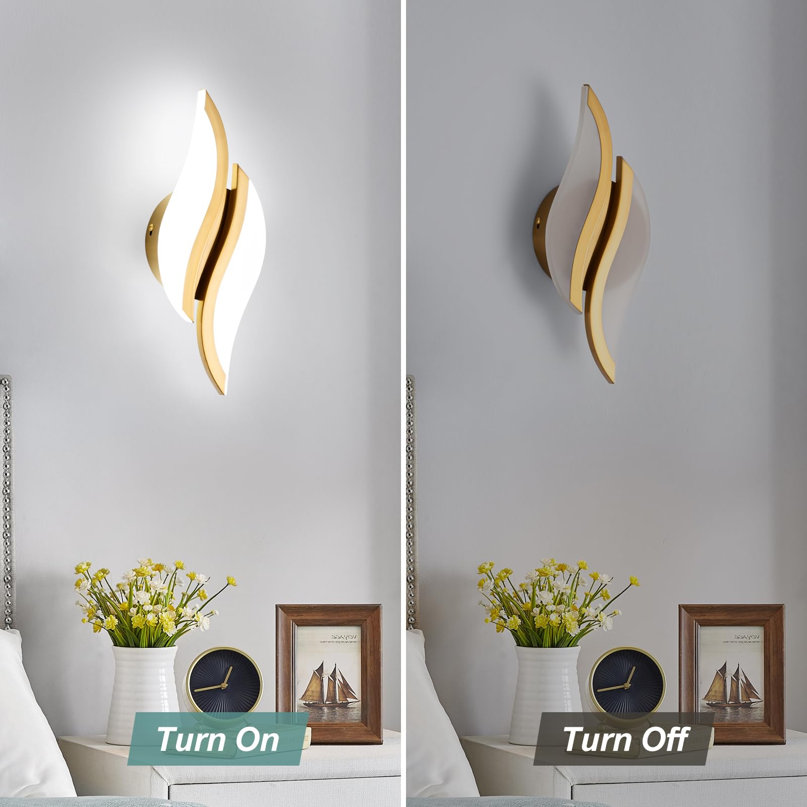 CANEOE Modern LED Wall Sconce, 6000K Cold White, Acrylic Light Fixture, Gold, 1 Pack, Model WL-YZ-C for Living Room, Bedroom, Bathroom