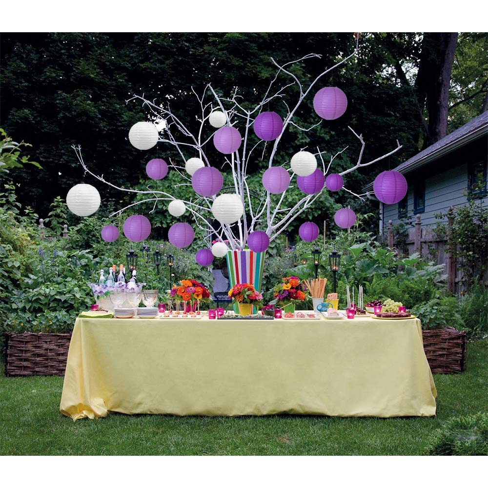 Beishida 21 Pcs Lavender Purple White Round Paper Lanterns Decorative Hanging Asia Chinese Japanese Paper Lanterns Lamp For Hall
