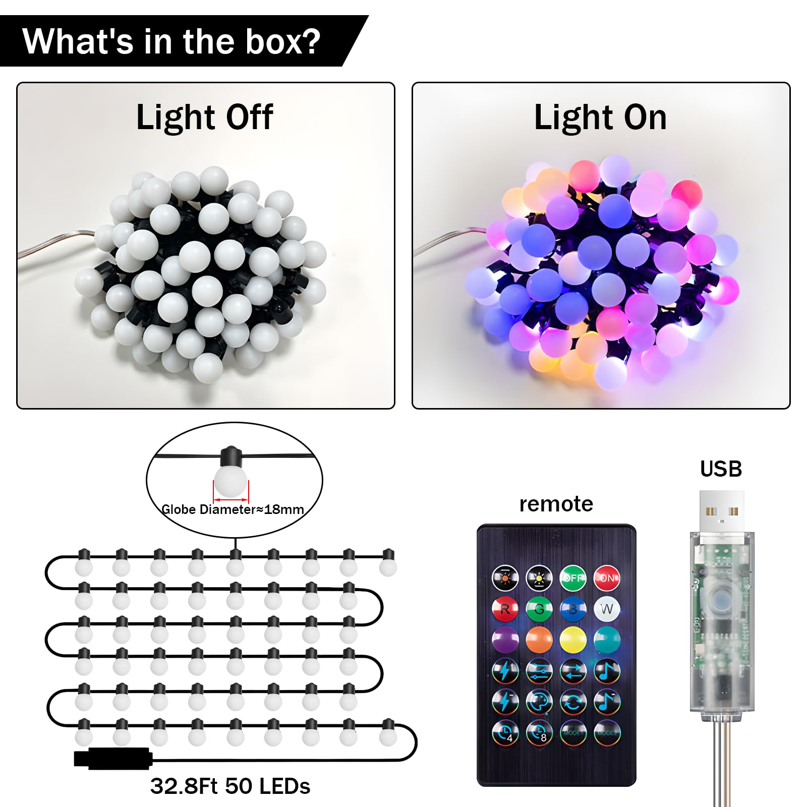Super Rgb 33Ft Smart Globe String Lights, 50 Dimmable Rgb Mini Led Fairy Lights, Color Changing Effect Hanging With App & Remote Control For Halloween Christmas Indoor Outdoor Patio Room Party Decor