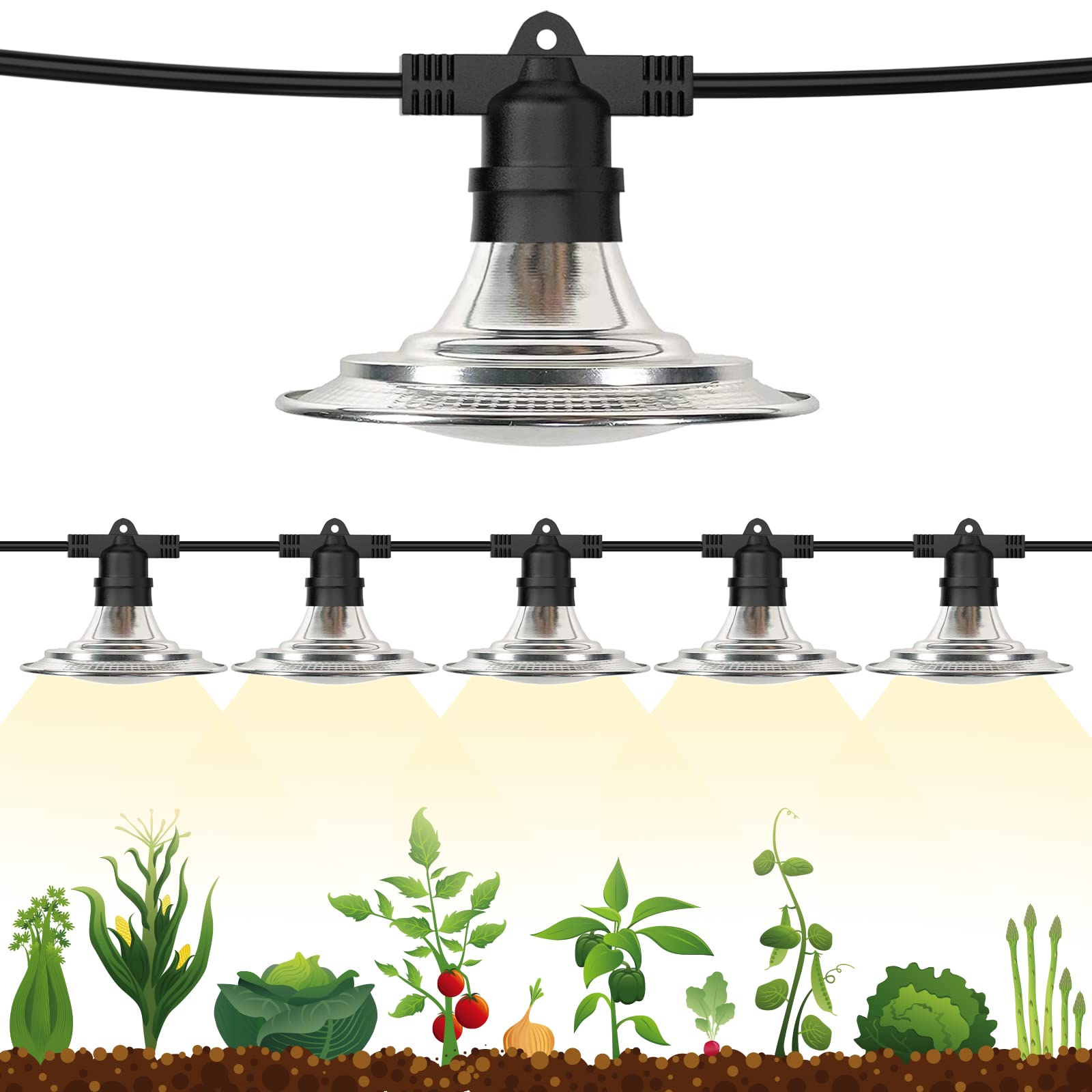 Espird 6-Bulb Outdoor Led Grow Lights, Full Spectrum Waterproof String Light For Greenhouse