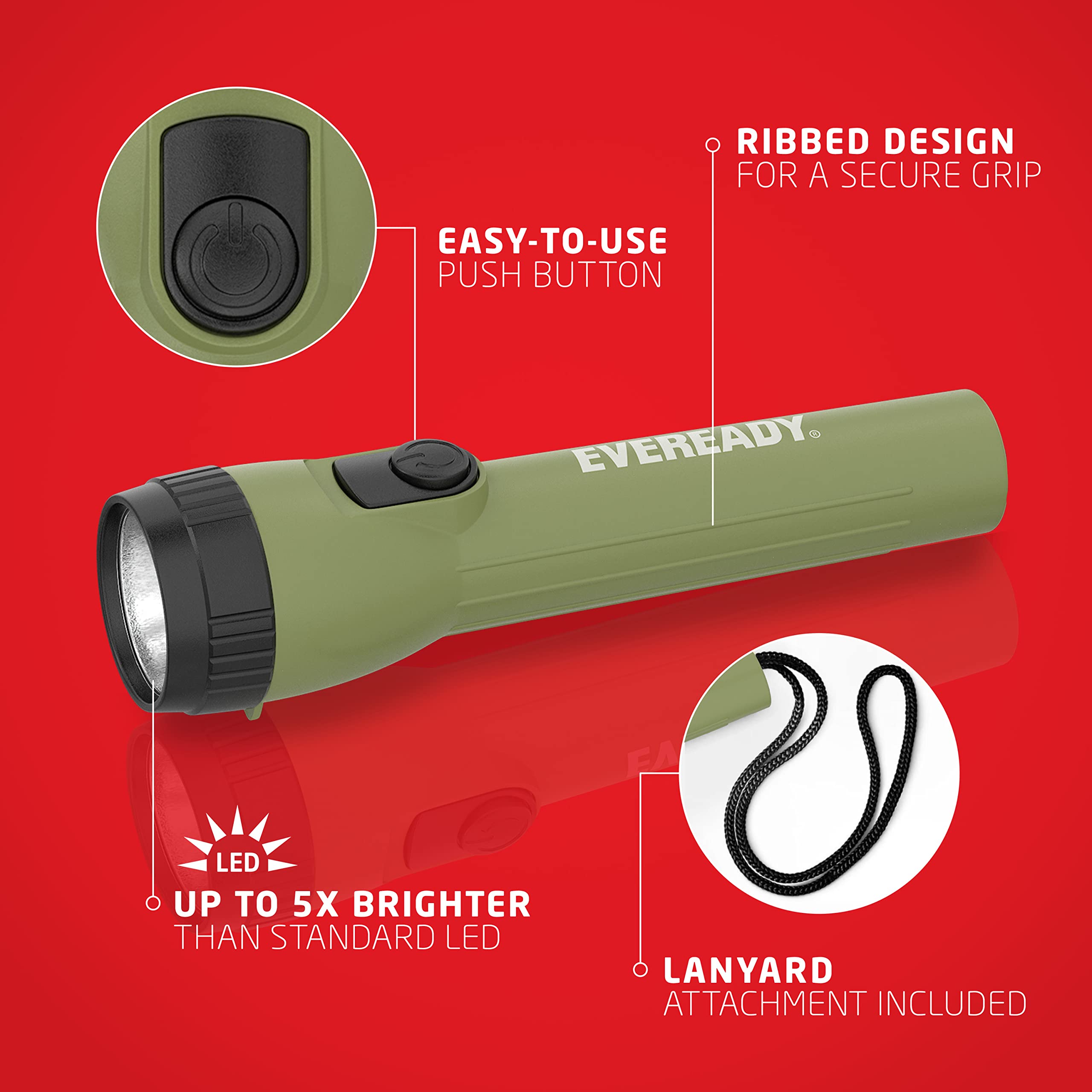 Eveready LED Flashlight (8-Pack) - Bright, Reliable, Handheld, Forest Green/Black, Model EVLC1L2A18GBA, Batteries Included