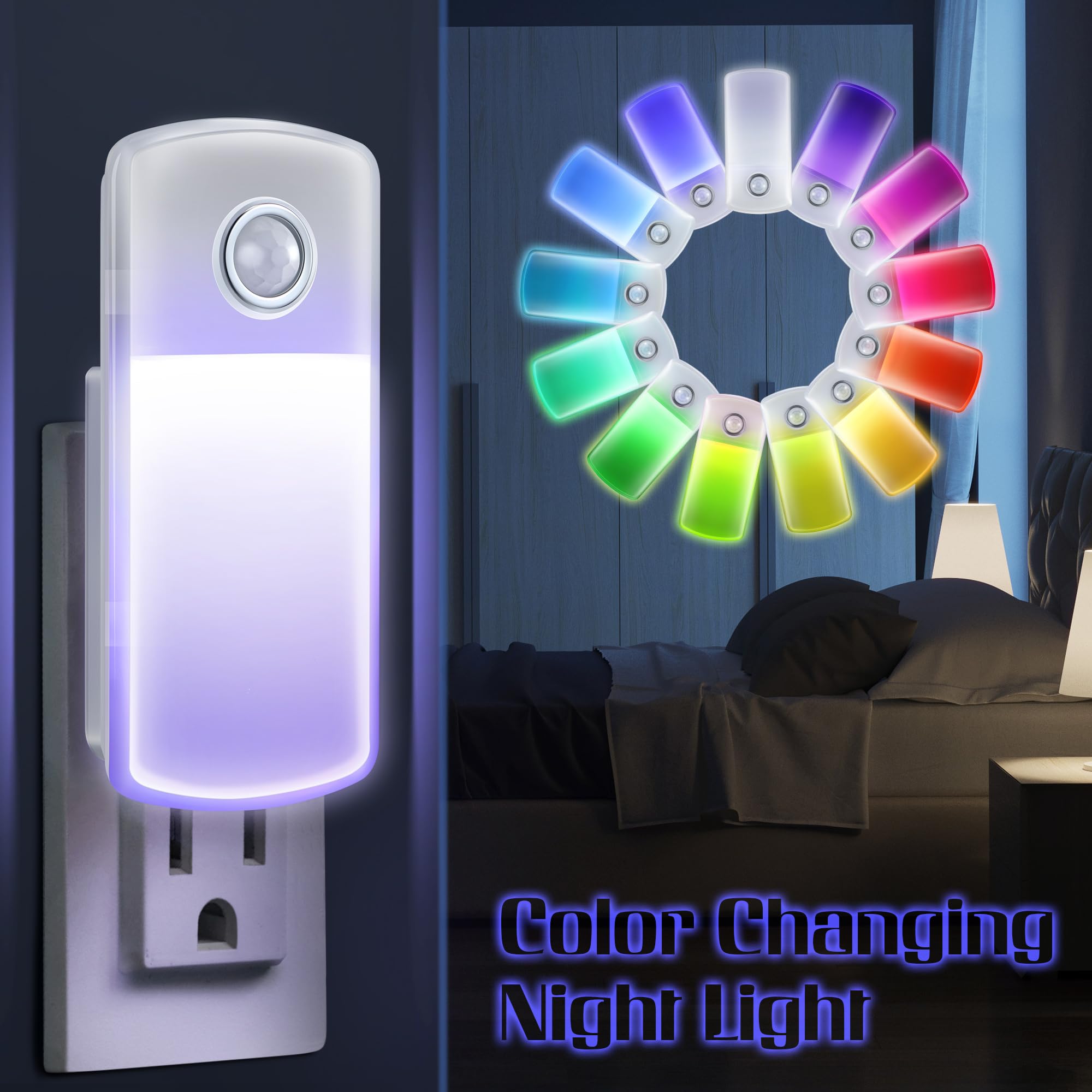 Enhon 5-in-1 Emergency Night Lights - Rechargeable LED Flashlight with Motion Sensor, Multicolor, Model SO1447, 6 Pack