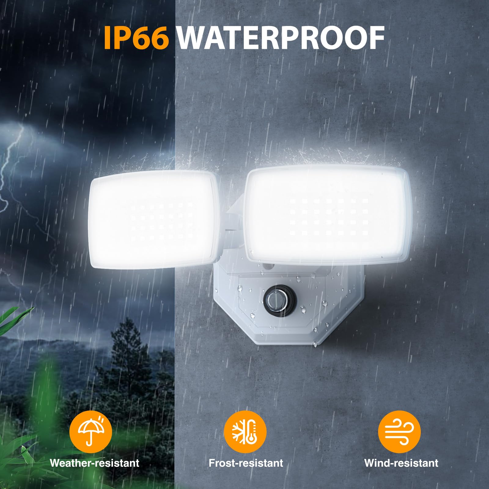 Onforu 32W Dual-Head Dusk to Dawn Flood Light, 3200LM, 6500K, Waterproof, White Outdoor Security Lighting for Patio Garden