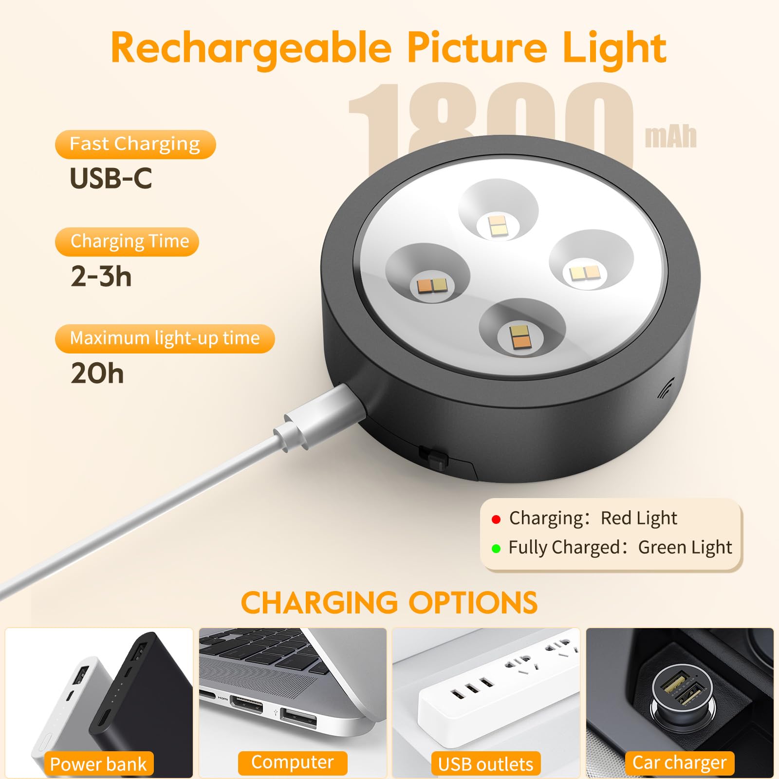 Brightown Picture Lights 2-Pack, Magnetic Wall Art Lights with Remote, Dimmable, Timer, Black, Model BLACK-2PCS