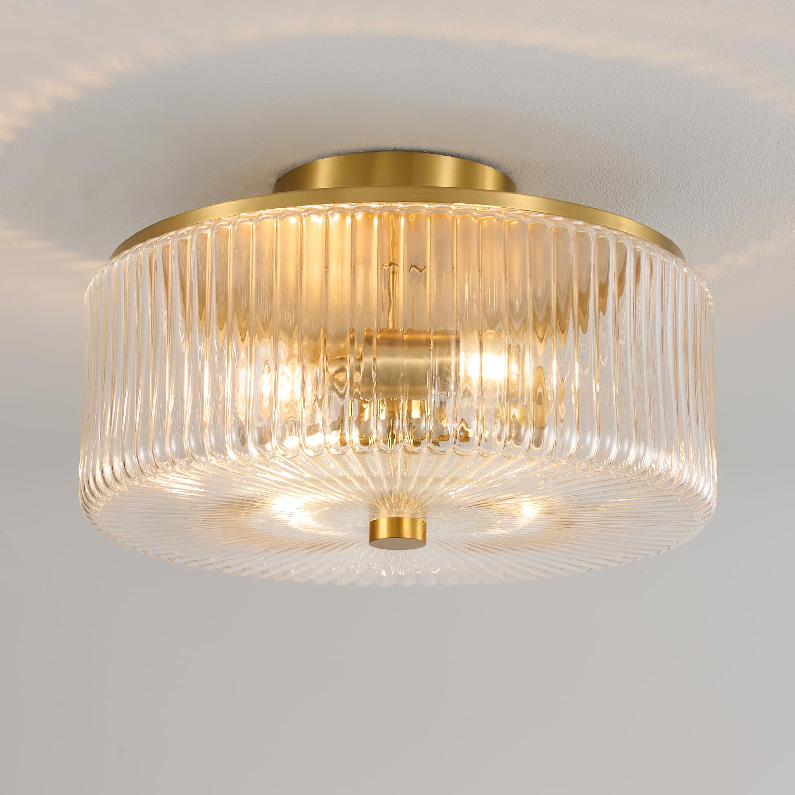 Mid Century Modern Ceiling Light: 4 Light 15 Clear Ribbed Glass Semi Flush Mount Ceiling Light Fixture Farmhouse Drum Chandelier