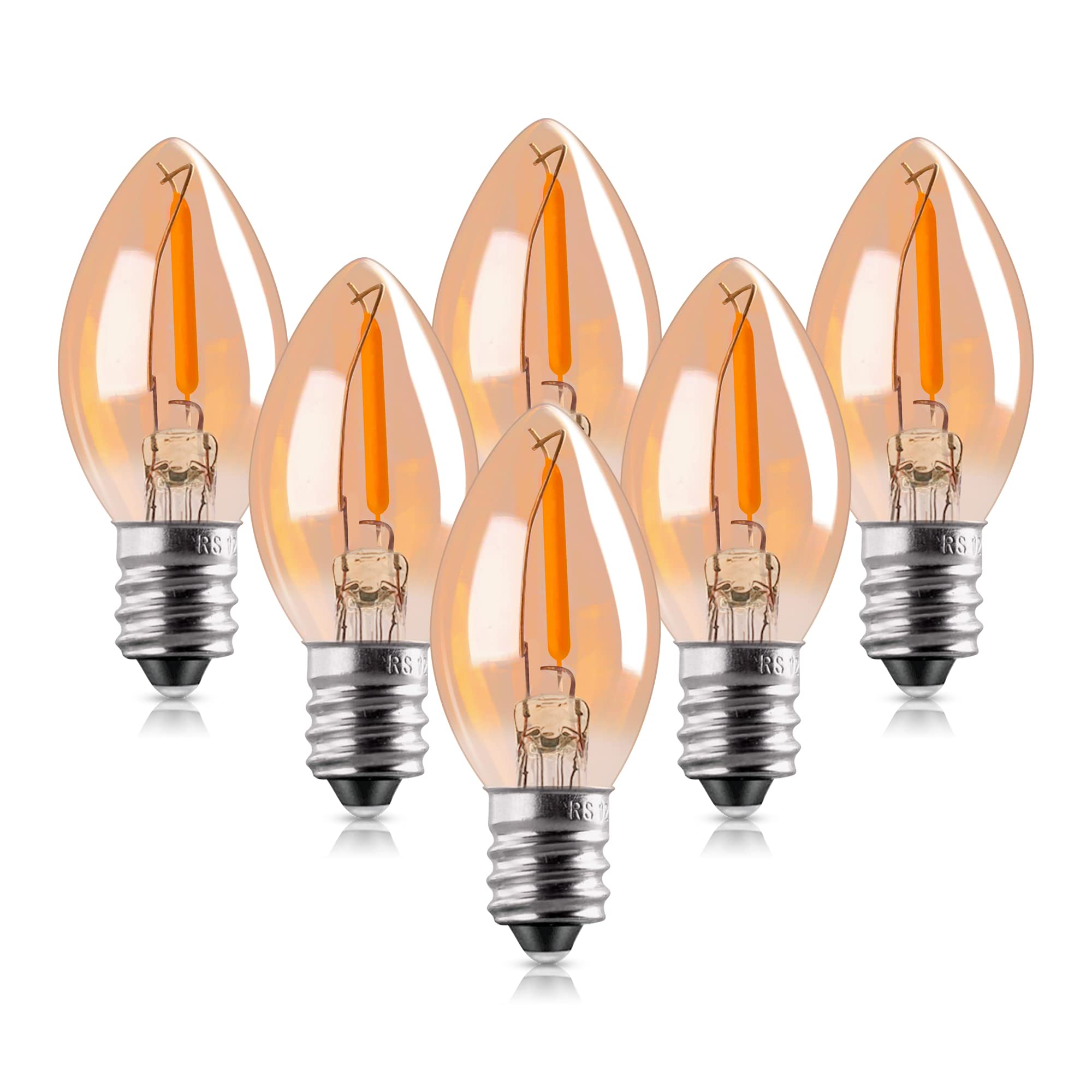 Genixgreen Amber Led C7 Nightlight Bulb, E12 Base, 2200K, 50Lm, 6-Pack