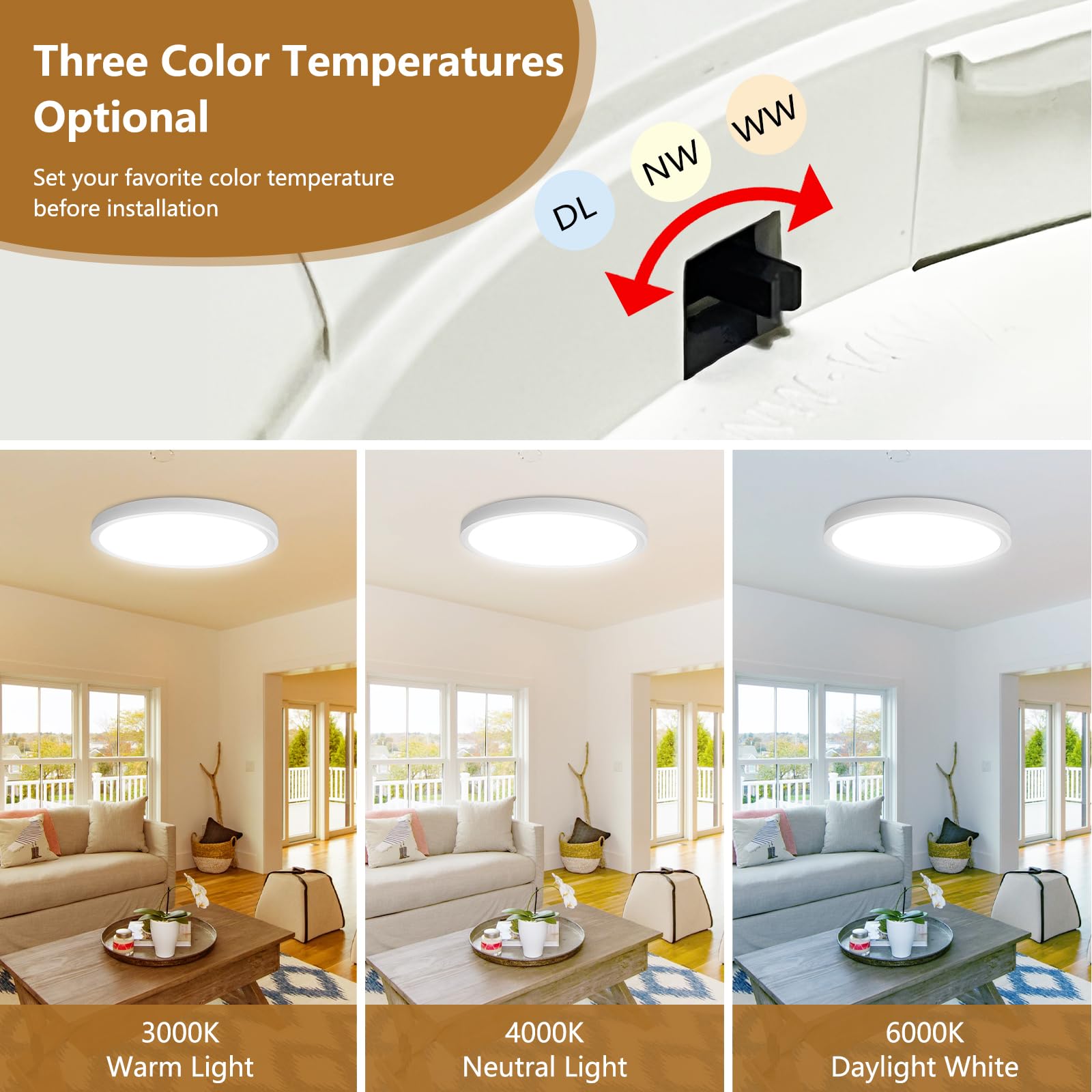 12Pk 12 Inch Led Flush Mount Ceiling Light, 24W, 2520Lm, 3000K/4000K/6000K Cct Selectable, 0.9Inch Super Slim Led Ceiling Light, Low Profile Round Flat Panel Light For Bedroom,Kitchen,Hallway