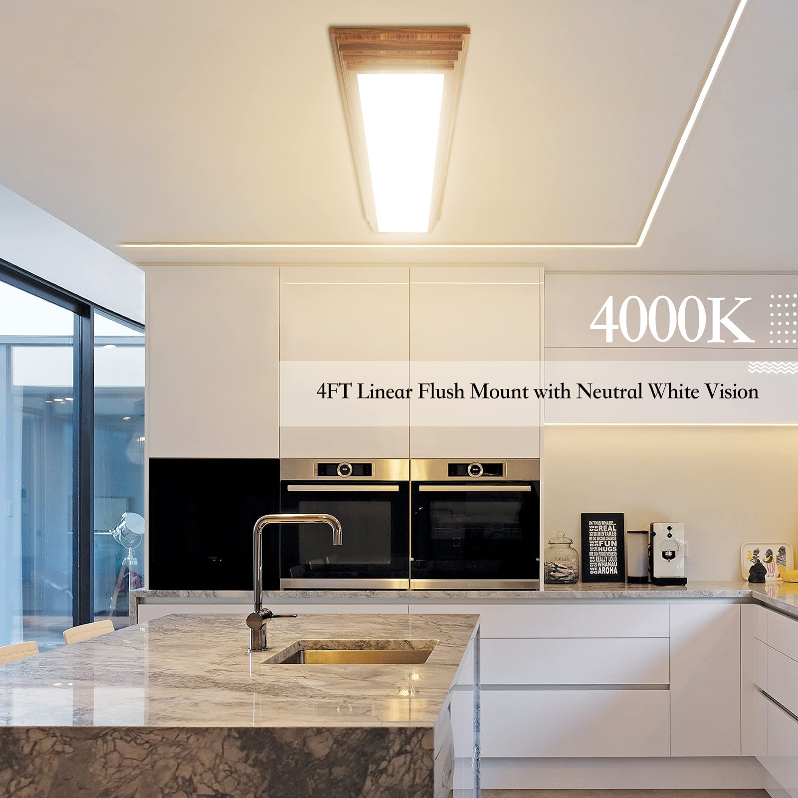 Faithsail 4Ft Led Light Fixture With 3000K/4000K/5000K Cct Selectable Dimmable 4 Foot Led Linear With Wooden Look 50W 5500Lm Flu