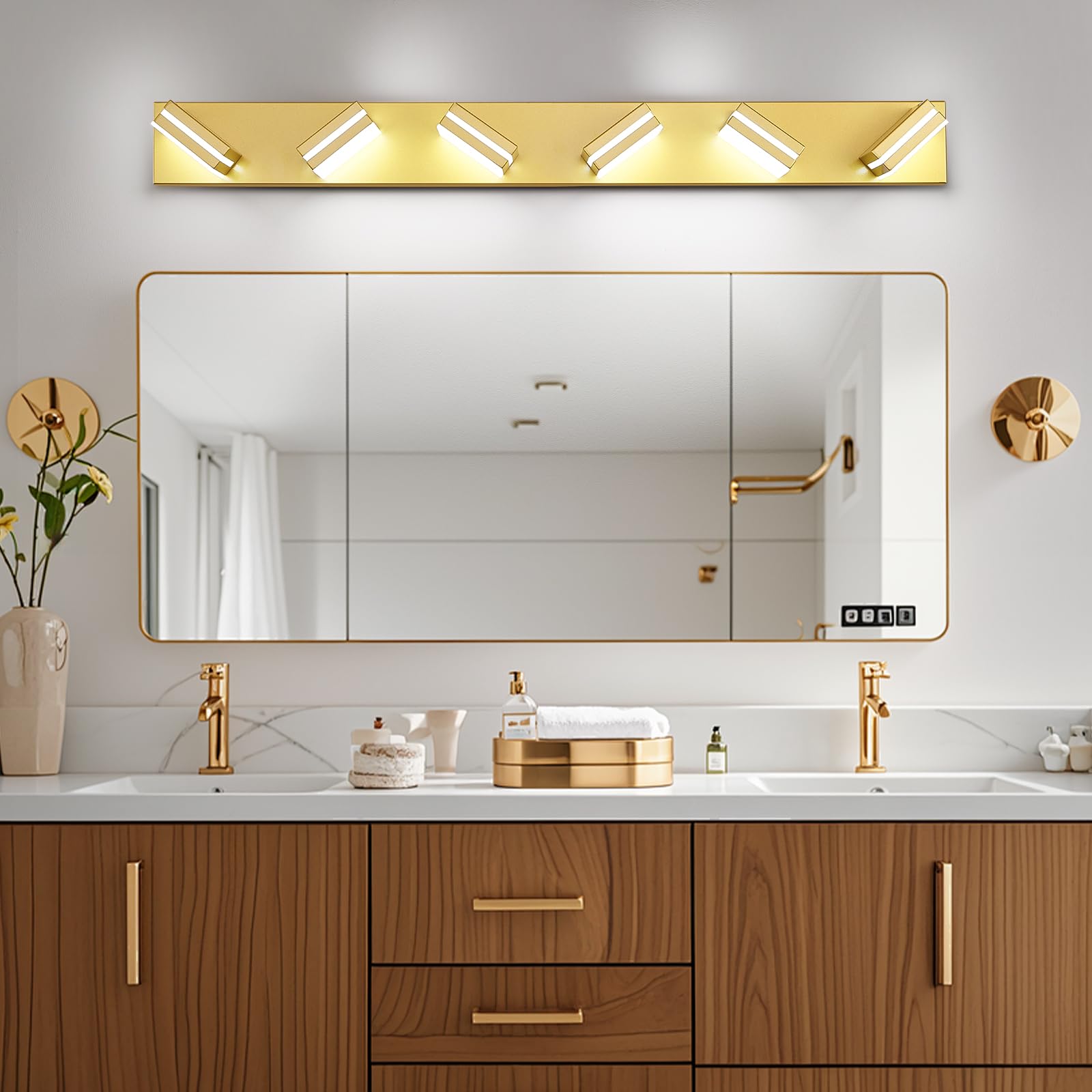 JZEKVN 6-Light Modern LED Bathroom Vanity Light Fixture, Gold Acrylic, 41.73in, Model 202541012