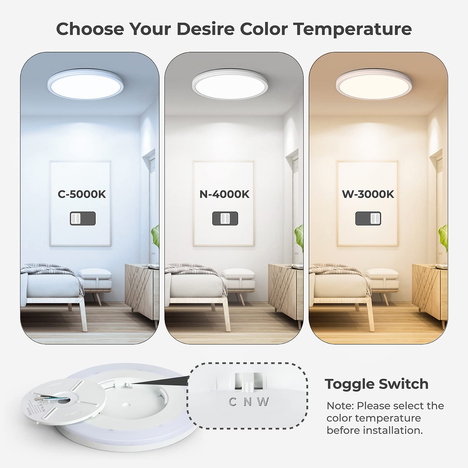 Matane 12 Inch Led Flush Mount Ceiling Light Fixture With Night Light, 24W 2400Lm 3000K/4000K/5000K Selectable, Dimmable Led Cei