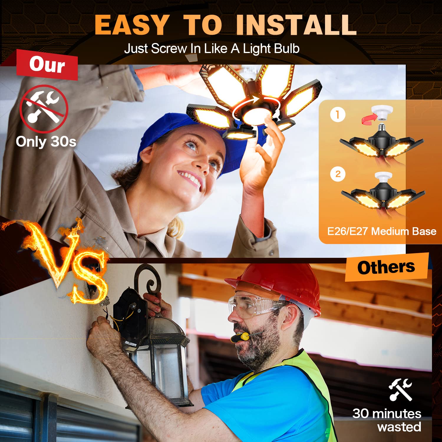 LED Garage Light 2 Pack 150W Equivalent Warm Garage Lights 15000LM Garage Ceiling Lights with 6+1 Super Bright Deformable 120 LE