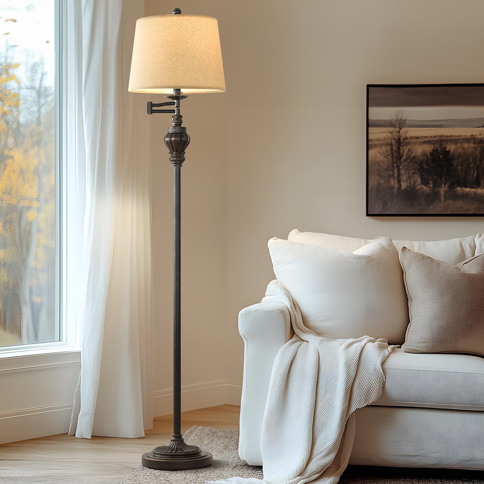 G-Safava 61'' Vintage Floor Lamp With 350 Adjustable Swing Arm, Standing Lamp For Bedroom Living Room Bedside Nightstand Retro F
