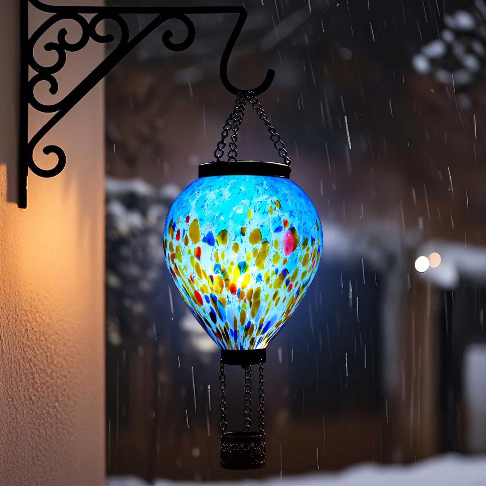 Voreen Solar Hot Air Balloon Glass Lantern - Hand Blown Multicolor Glass Outdoor Hanging Light  Ip44 Waterproof Led  Garden Patio Decoration Gift For Mom Wife Friend  Backyard Night Lighting Decor