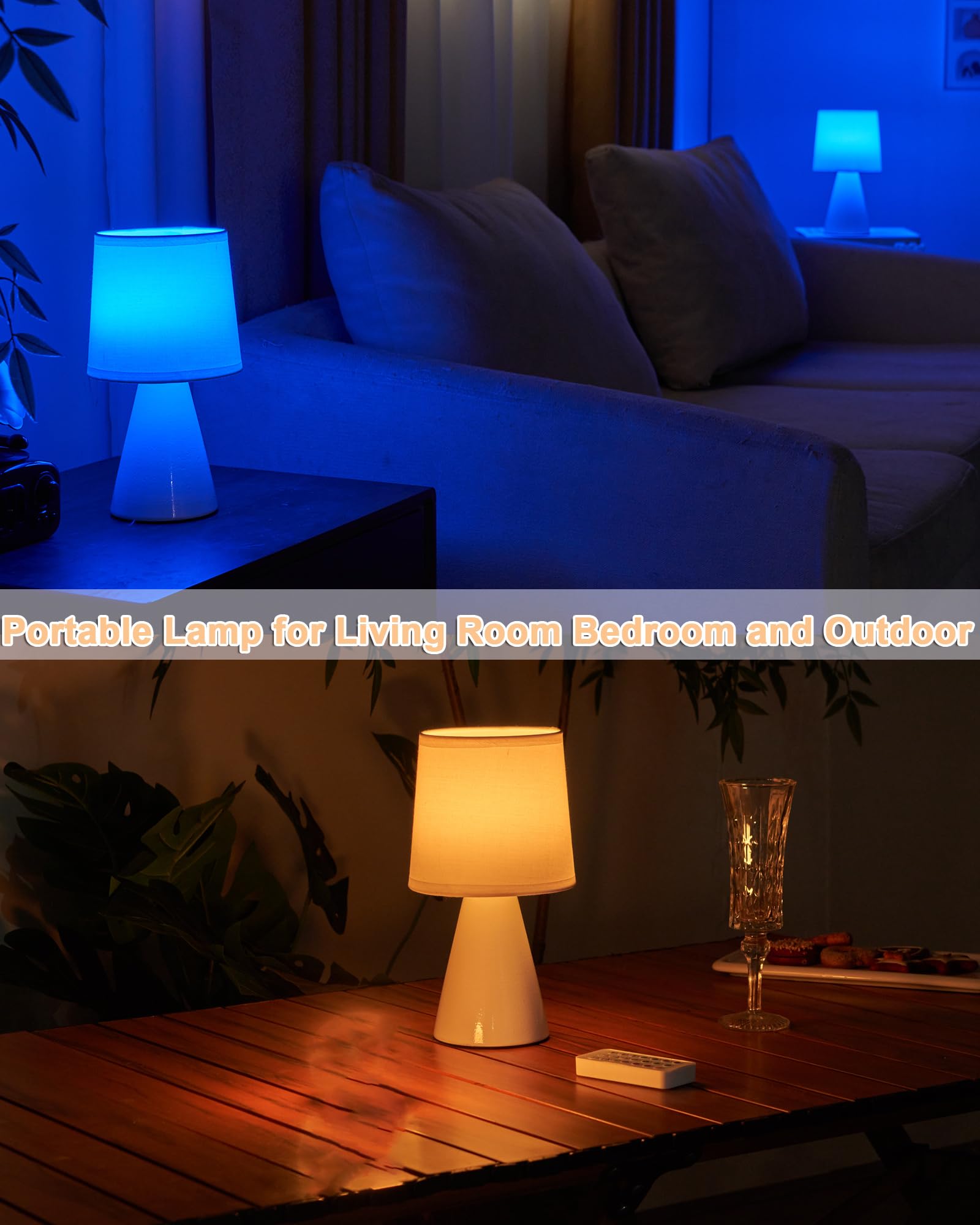 UMEXUS Cordless Table Lamp with Timer, Remote Control, Rechargeable Battery Operated Lamp with RGB Dimmable, 9.45 H Small Modern