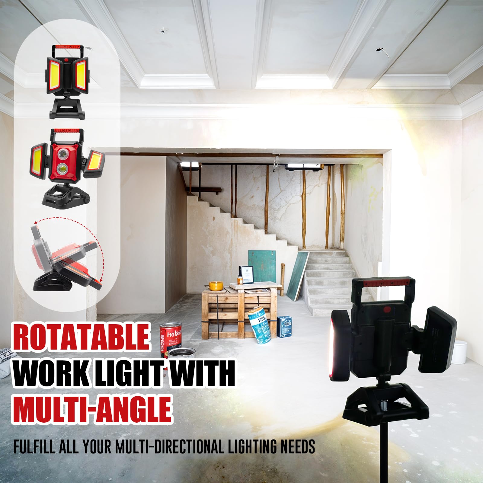 Sylstar 40W Rechargeable Work Light, 4000Lm Magnetic Work Light With Foldable&360 Rotatable Floodlights, Big Clamp, 5 Light Mode