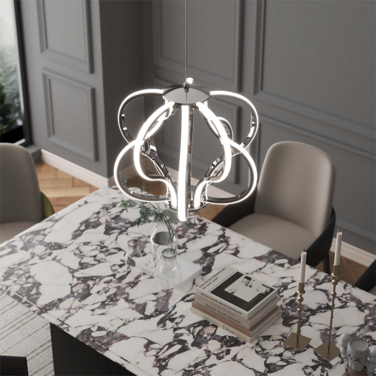Modern Led Chandelier,Chrome Hanging Pendant Lights,Easy Install Suitable For Dining Room Living Room Bedroom Kitchen And Corridor (10 Light, Silver)