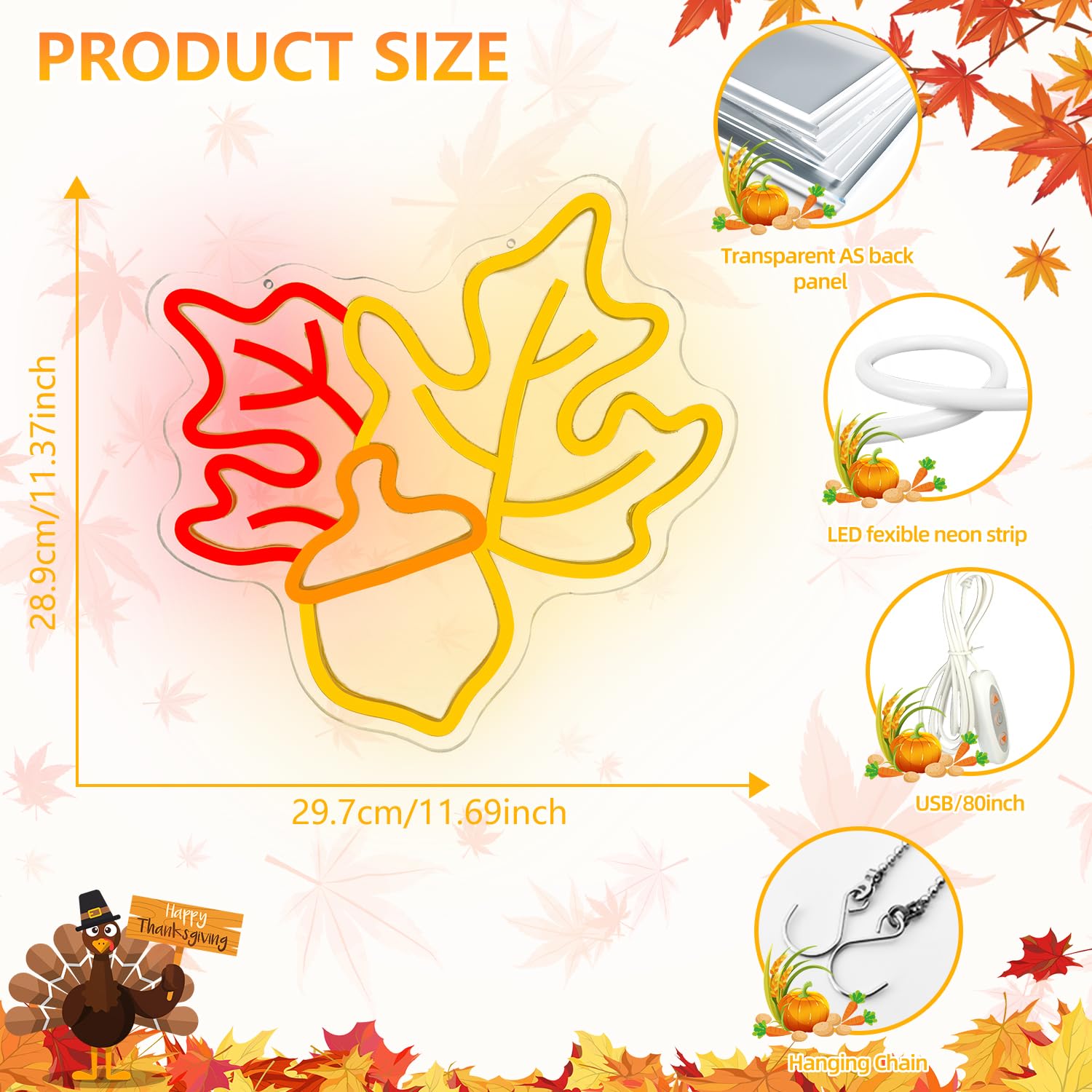 Maple Neon Sign Fall Window Lights For Wall Decor Dimmable Thanksgiving Neon Sign Led Fall Theme Decoration For Home  Maple Leaf Lamp For Gifts