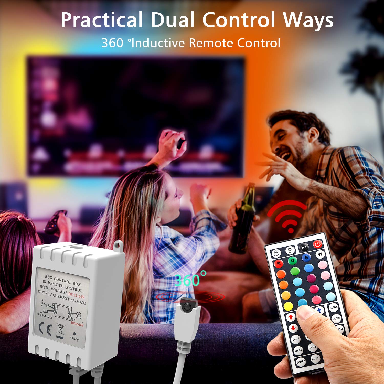 Dalattin Rgb Led Strip Lights 50Ft, 2 Rolls Of 25Ft, Color Changing With Remote, Flexible Plastic, Multicolor Indoor Decoration