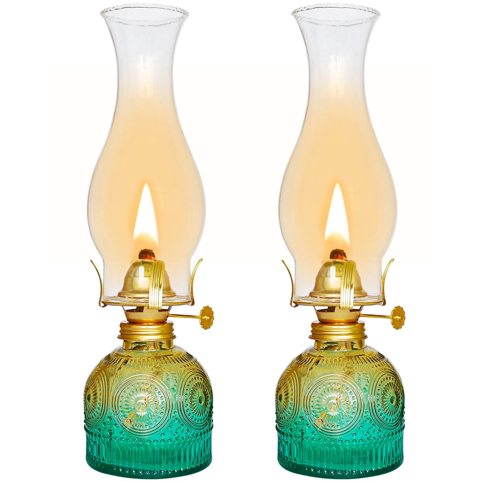 2 Pieces Large Chamber Oil Lamps, Glass Clear Color Kerosene Lamps for Indoor Use Home Decorative Hurricane Lamp Oil Lantern 11 