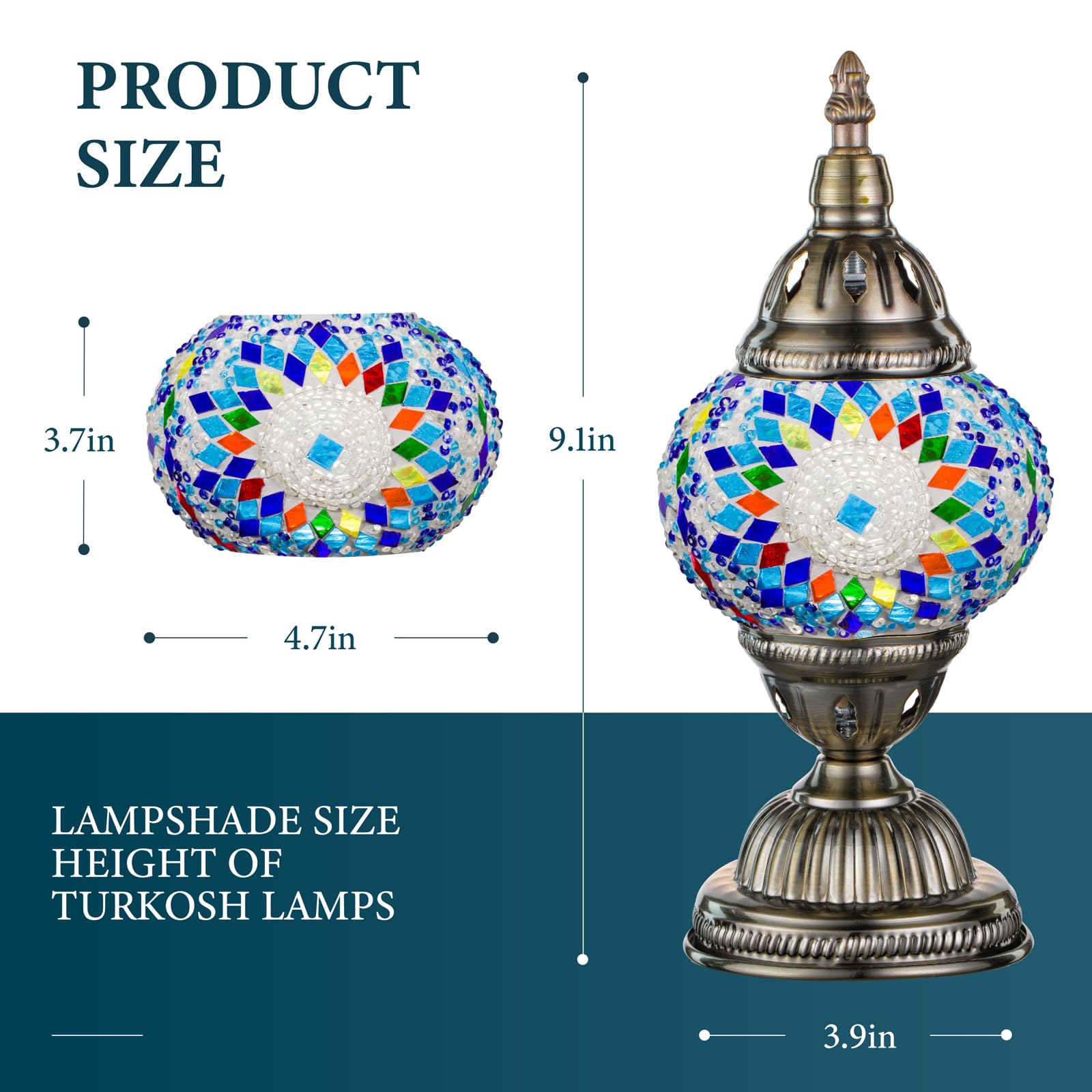 Marrakech Turkish Table Lamp, Handmade Blue Mosaic Glass, Includes LED Bulb, Small Size, Model YMA400-TH01-TowerA-Blue
