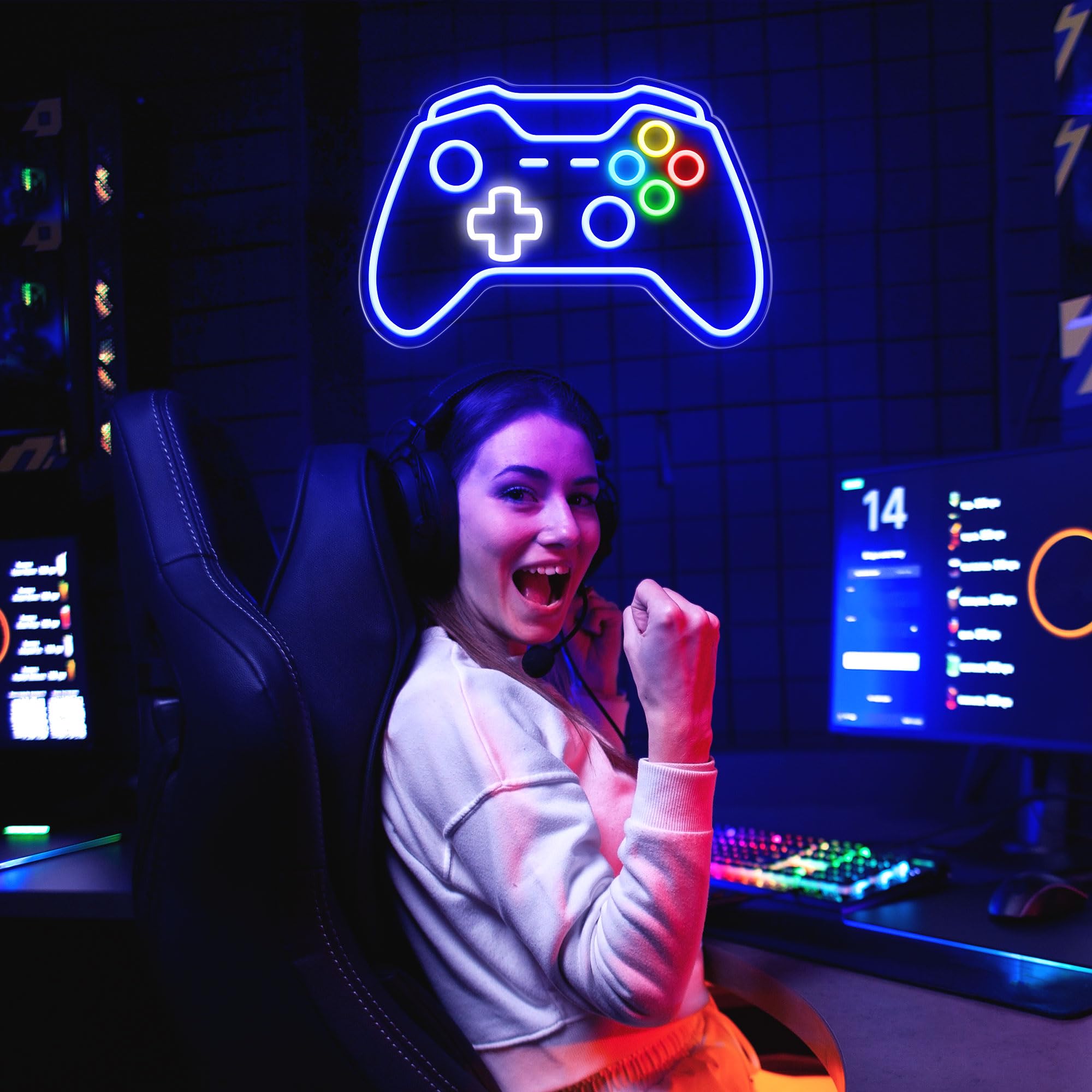 CULOIS Gamer Neon Sign, Adjustable Brightness, 16x10.5 inch, Blue/White-Gamer, Gaming Decor for Room and Boys Bedroom